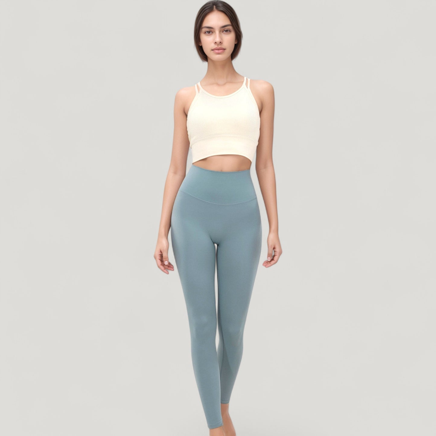 Double Strap Crew Neck Ribbed Crop Top with Fitted Hem