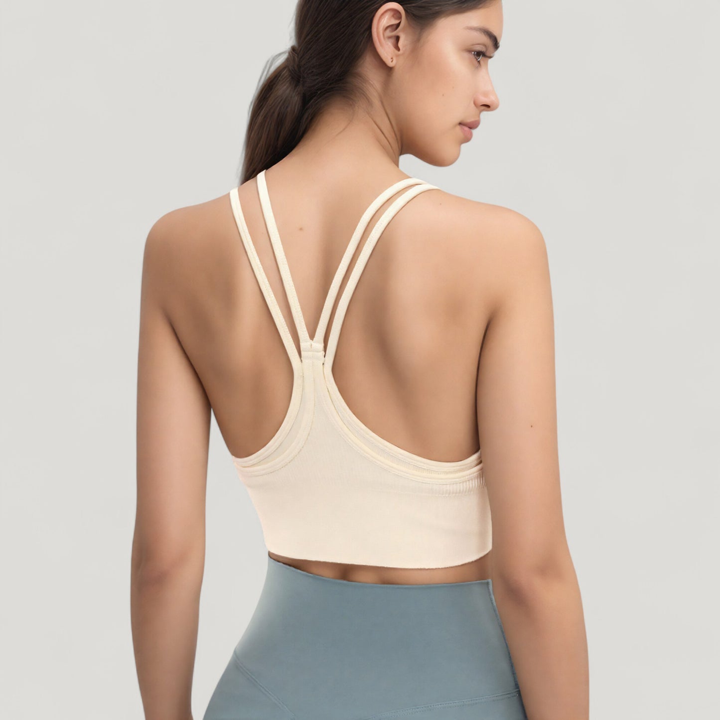 Double Strap Crew Neck Ribbed Crop Top with Fitted Hem