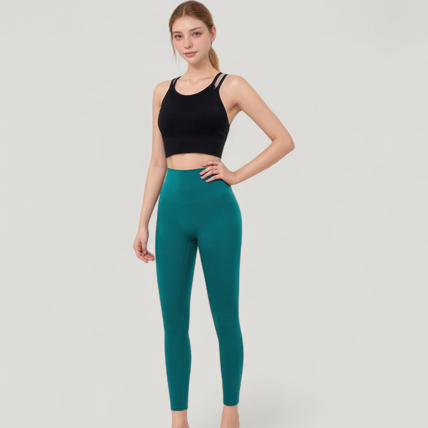 Double Strap Crew Neck Ribbed Crop Top with Fitted Hem