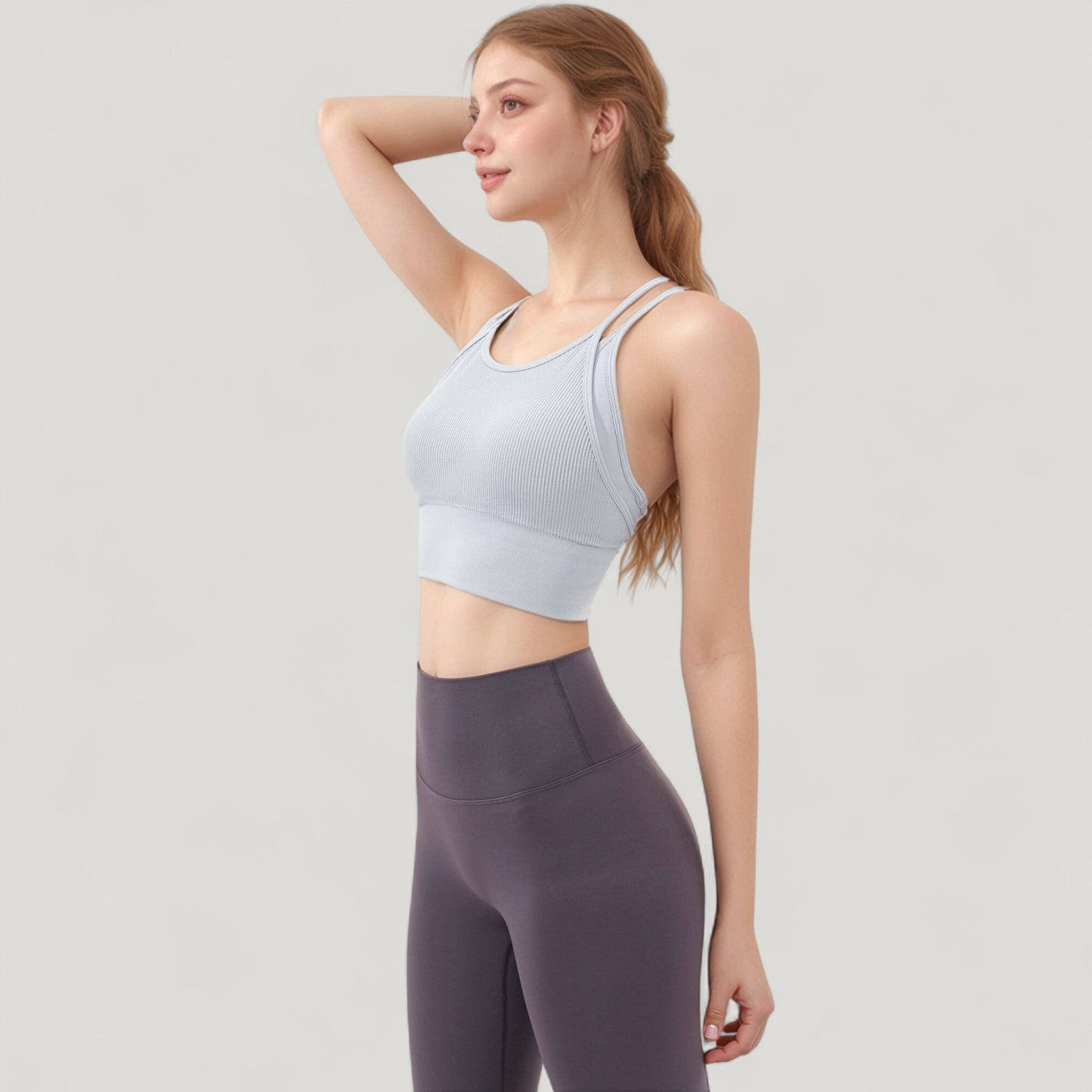 Double Strap Crew Neck Ribbed Crop Top with Fitted Hem
