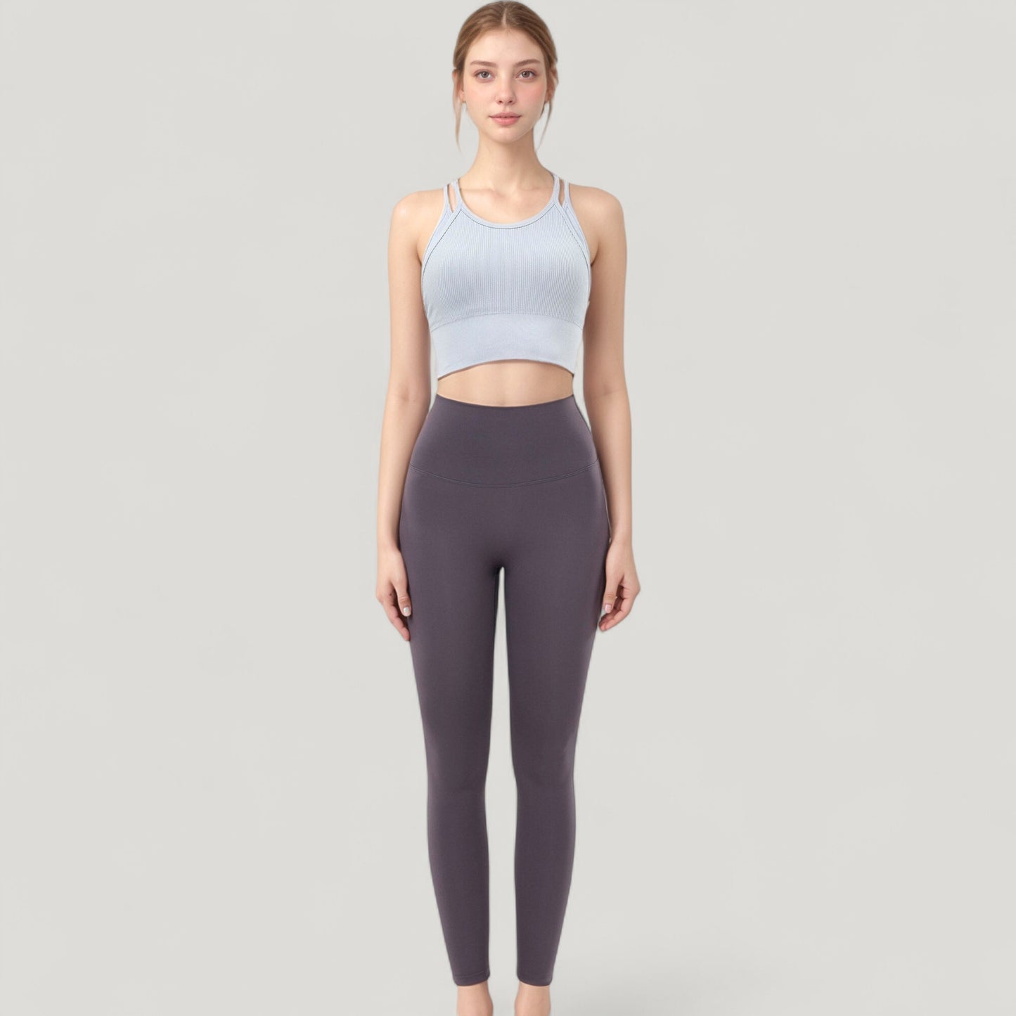 Double Strap Crew Neck Ribbed Crop Top with Fitted Hem