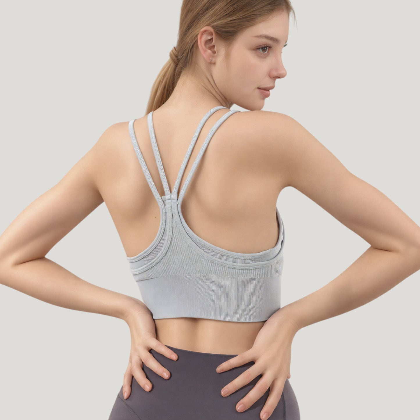 Double Strap Crew Neck Ribbed Crop Top with Fitted Hem
