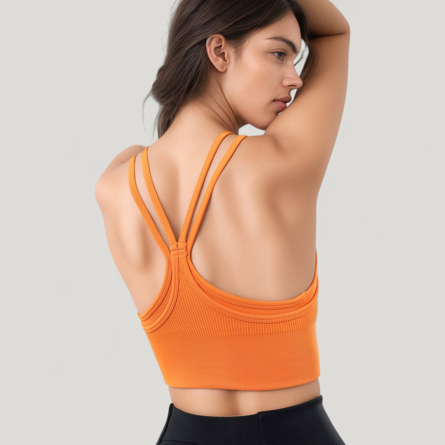 Double Strap Crew Neck Ribbed Crop Top with Fitted Hem