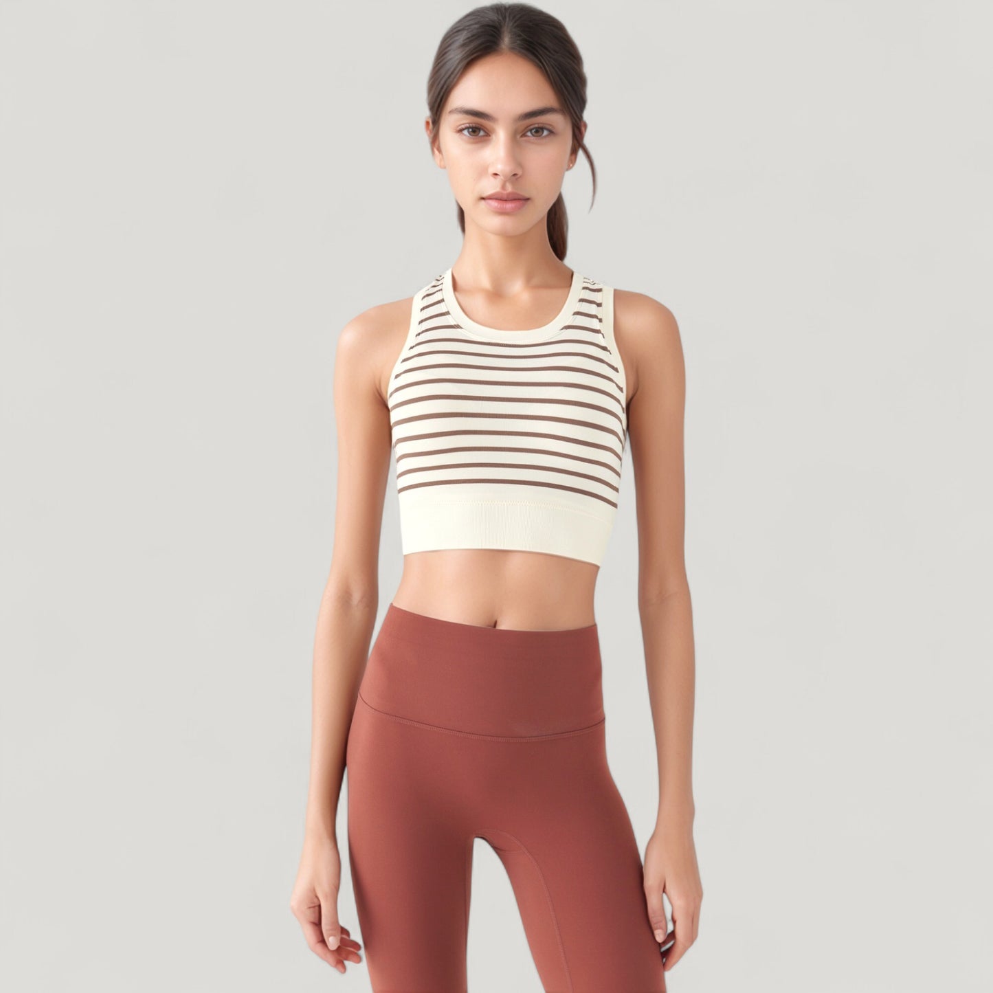 Striped Sleeveless Crop Top with Fitted Hem and Round Neckline