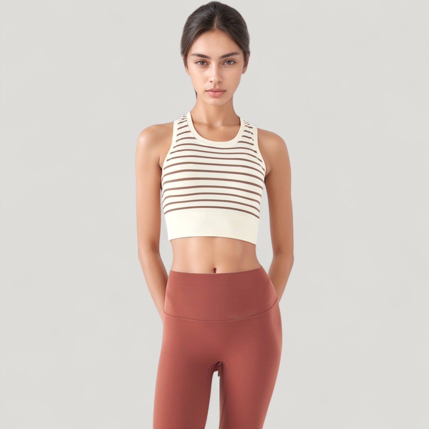 Striped Sleeveless Crop Top with Fitted Hem and Round Neckline