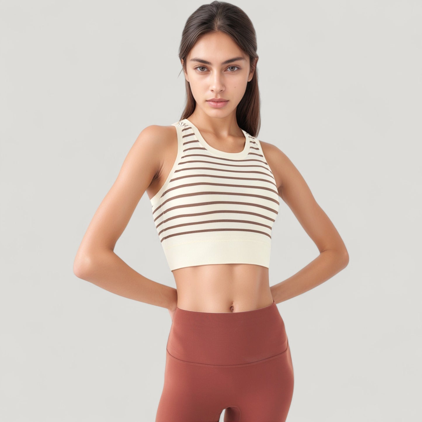 Striped Sleeveless Crop Top with Fitted Hem and Round Neckline