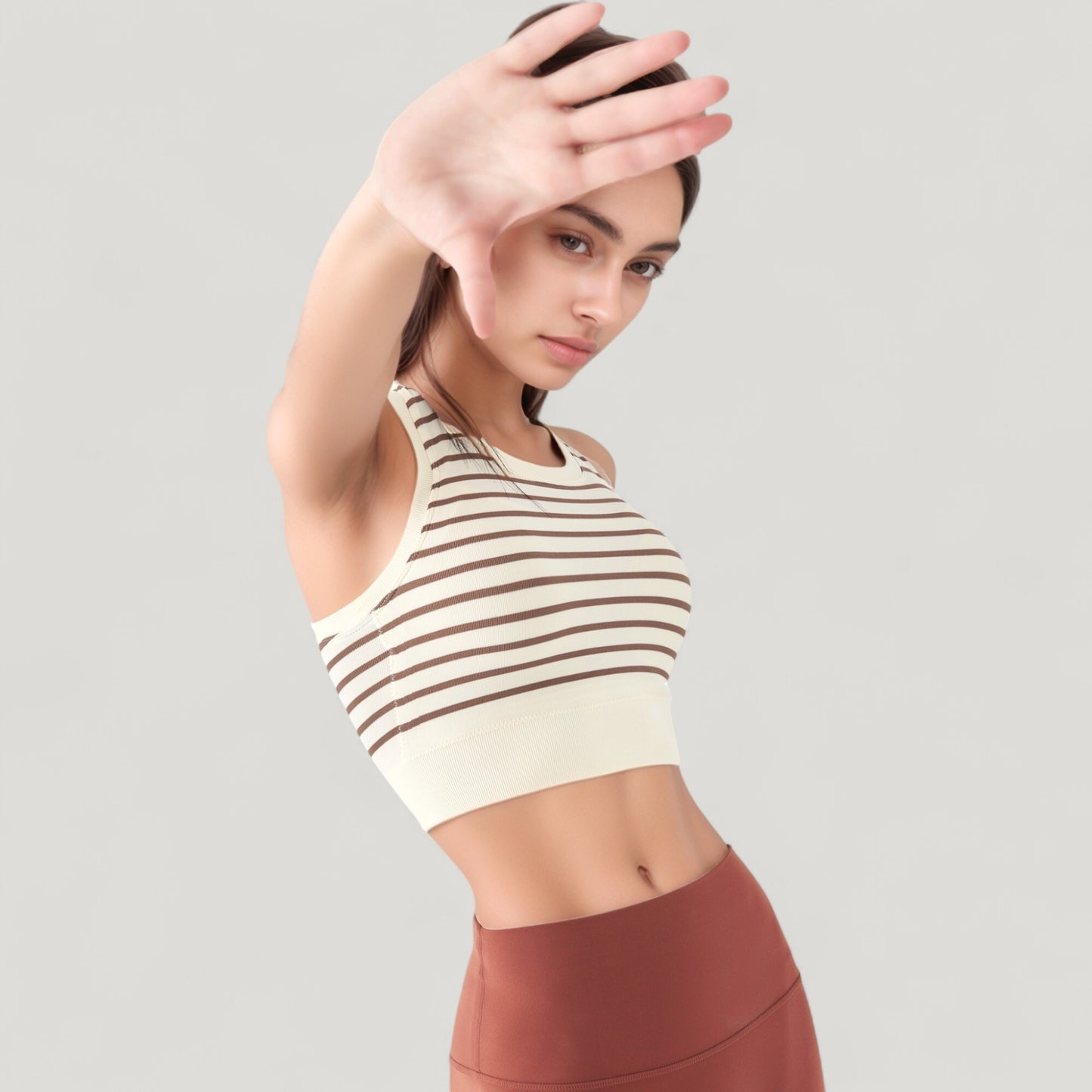 Striped Sleeveless Crop Top with Fitted Hem and Round Neckline