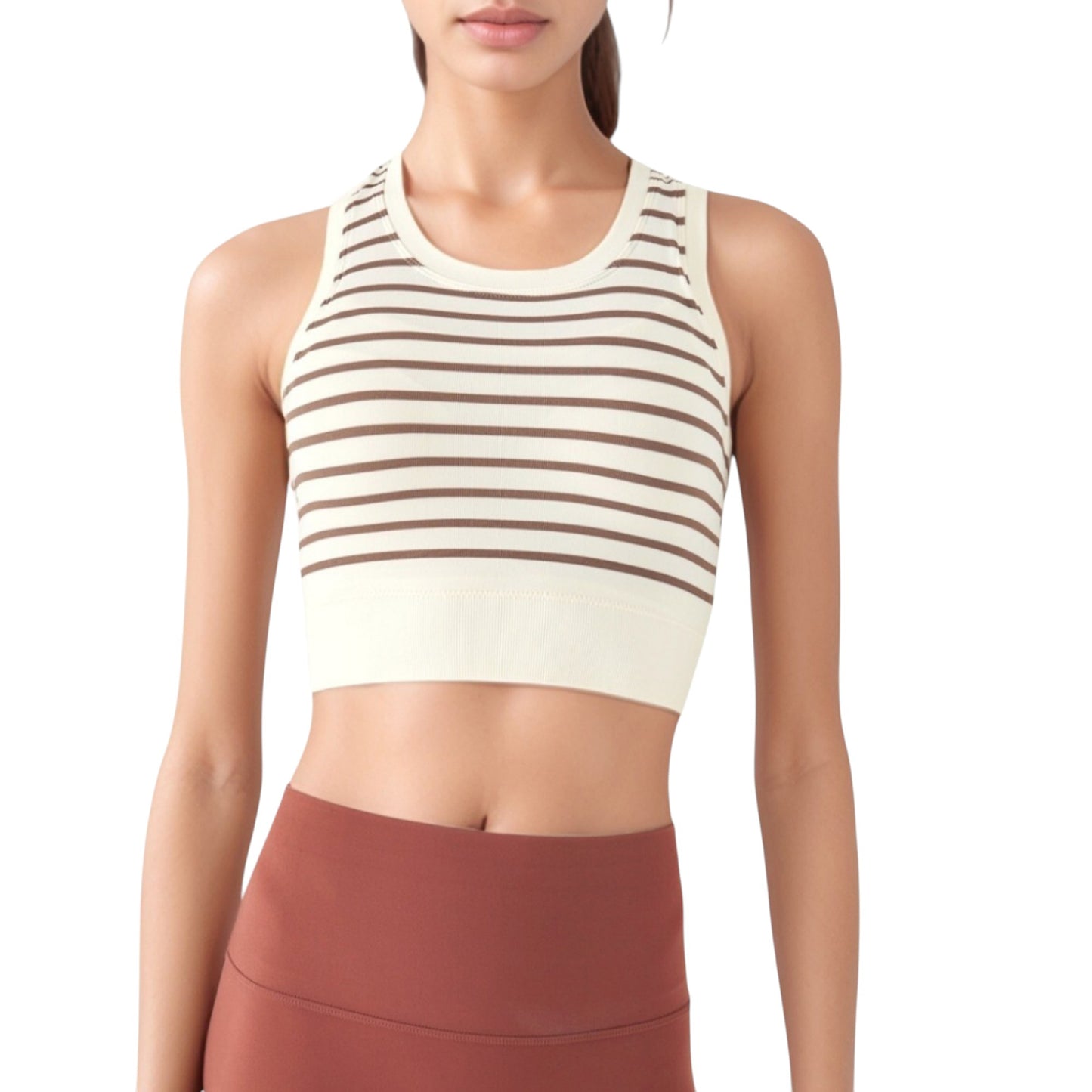 Striped Sleeveless Crop Top with Fitted Hem and Round Neckline
