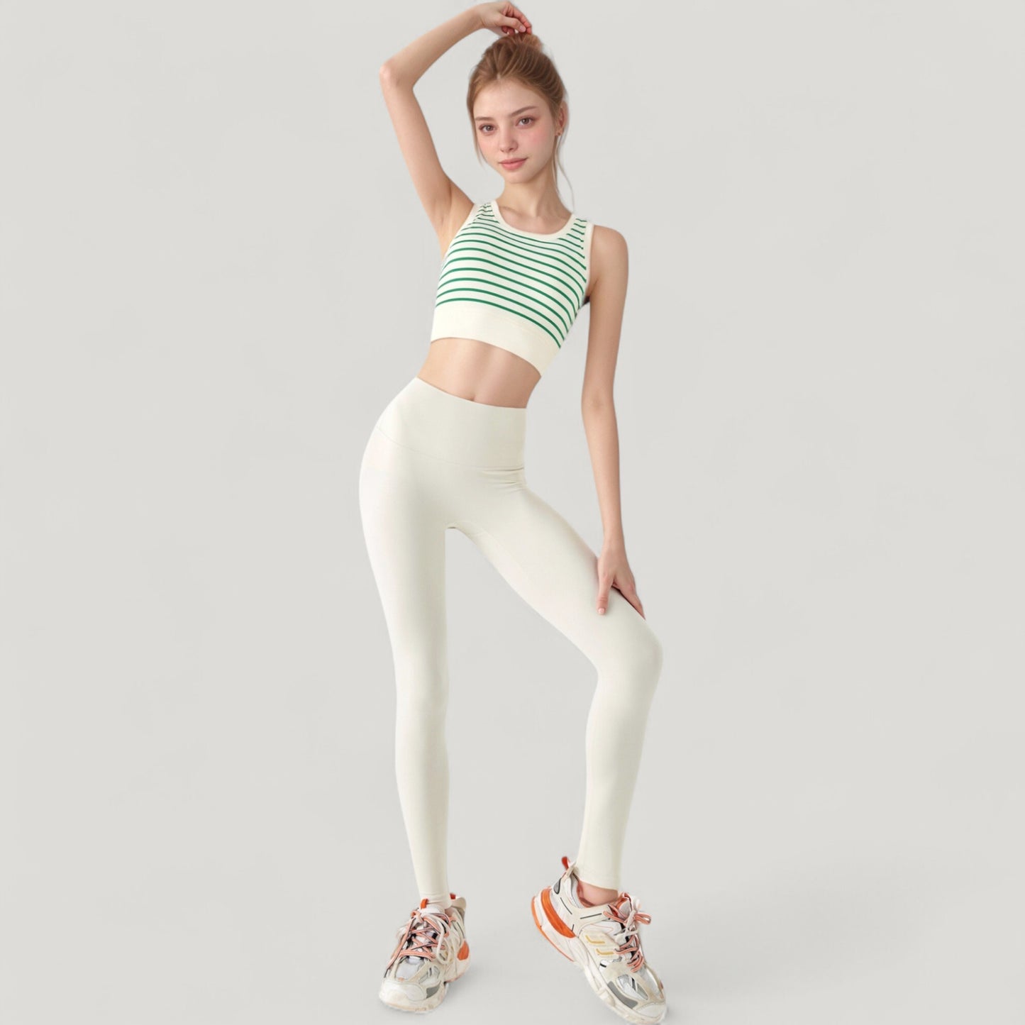Striped Sleeveless Crop Top with Fitted Hem and Round Neckline