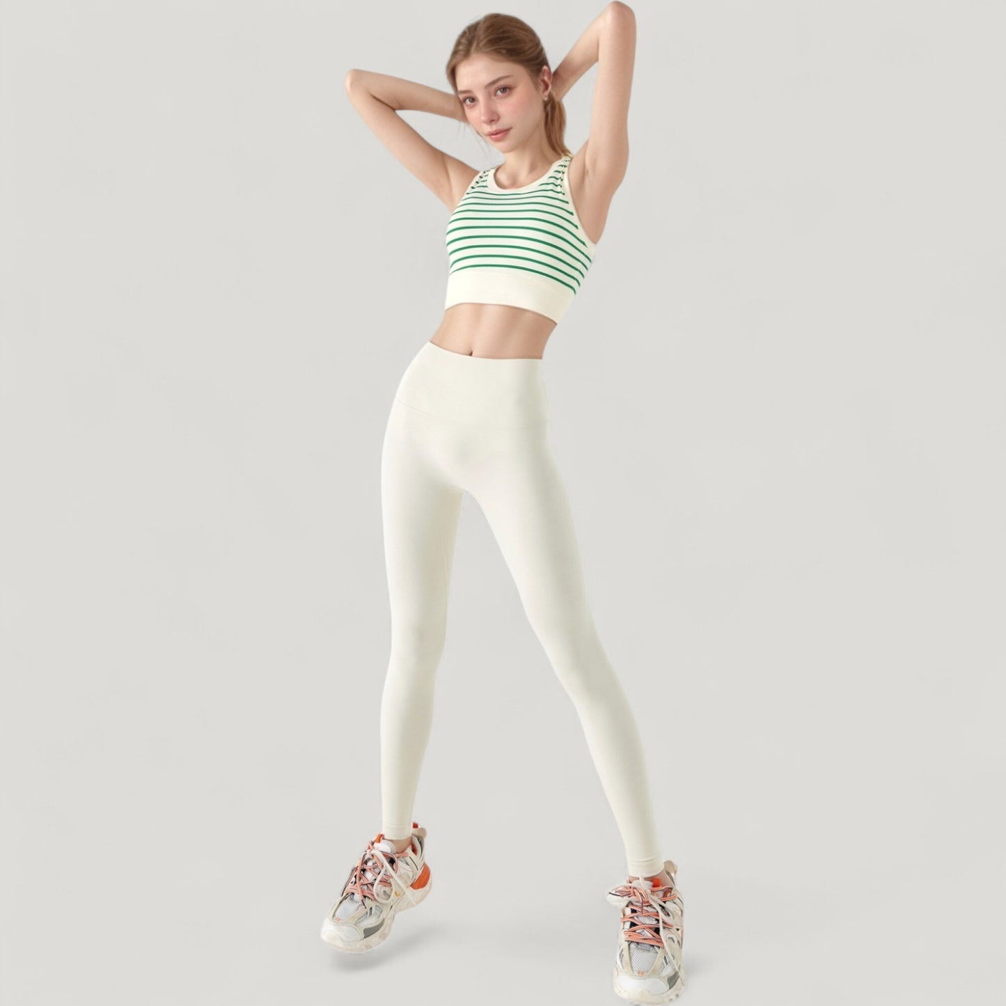 Striped Sleeveless Crop Top with Fitted Hem and Round Neckline