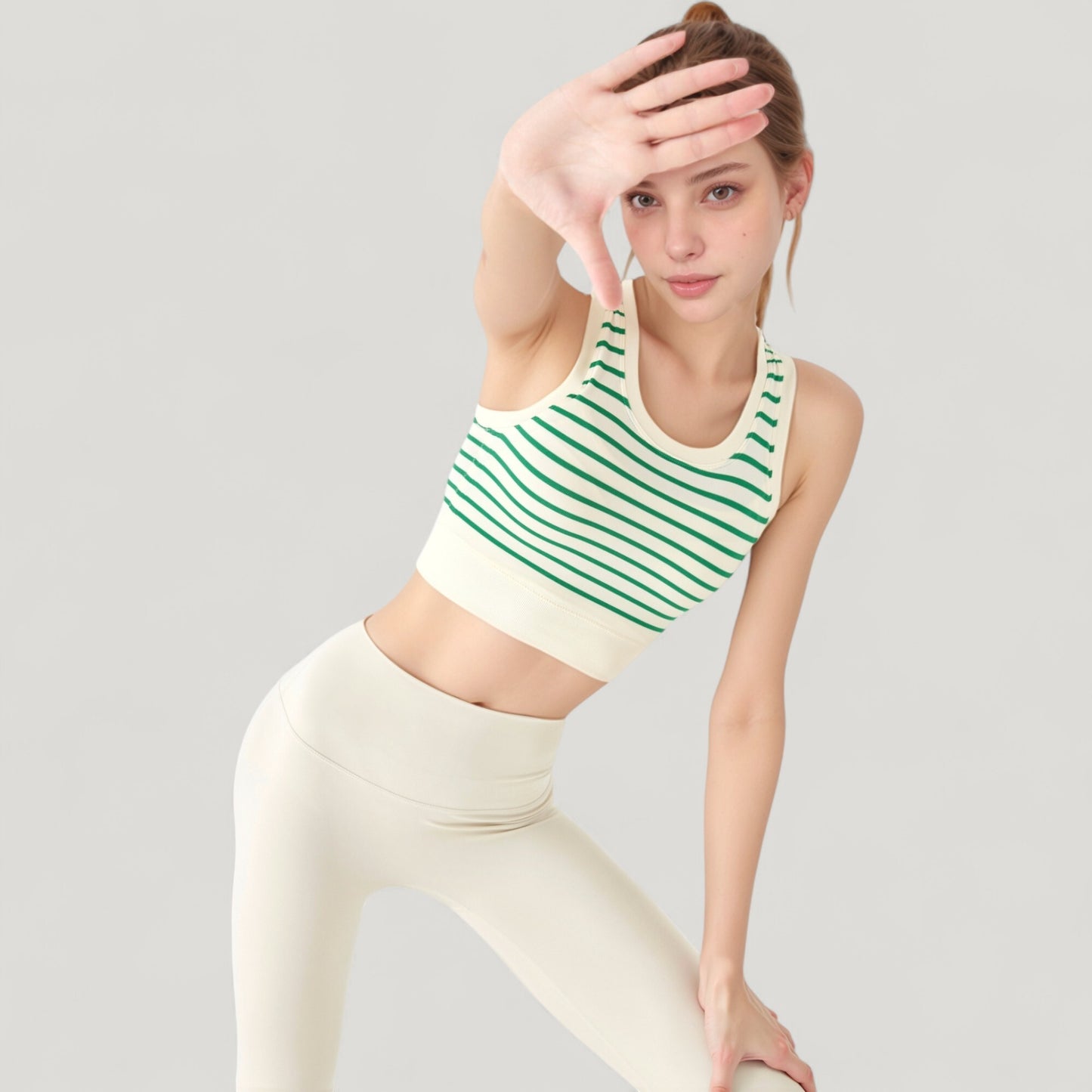 Striped Sleeveless Crop Top with Fitted Hem and Round Neckline