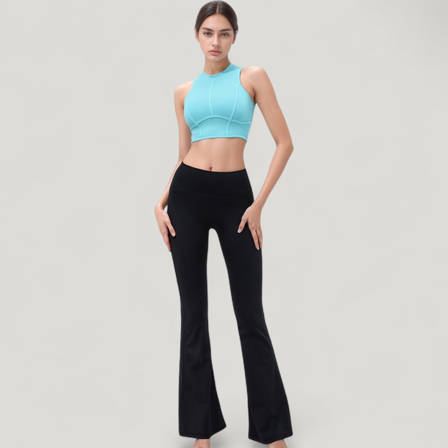 High Waist Flare Yoga Pants with Seam Detailing