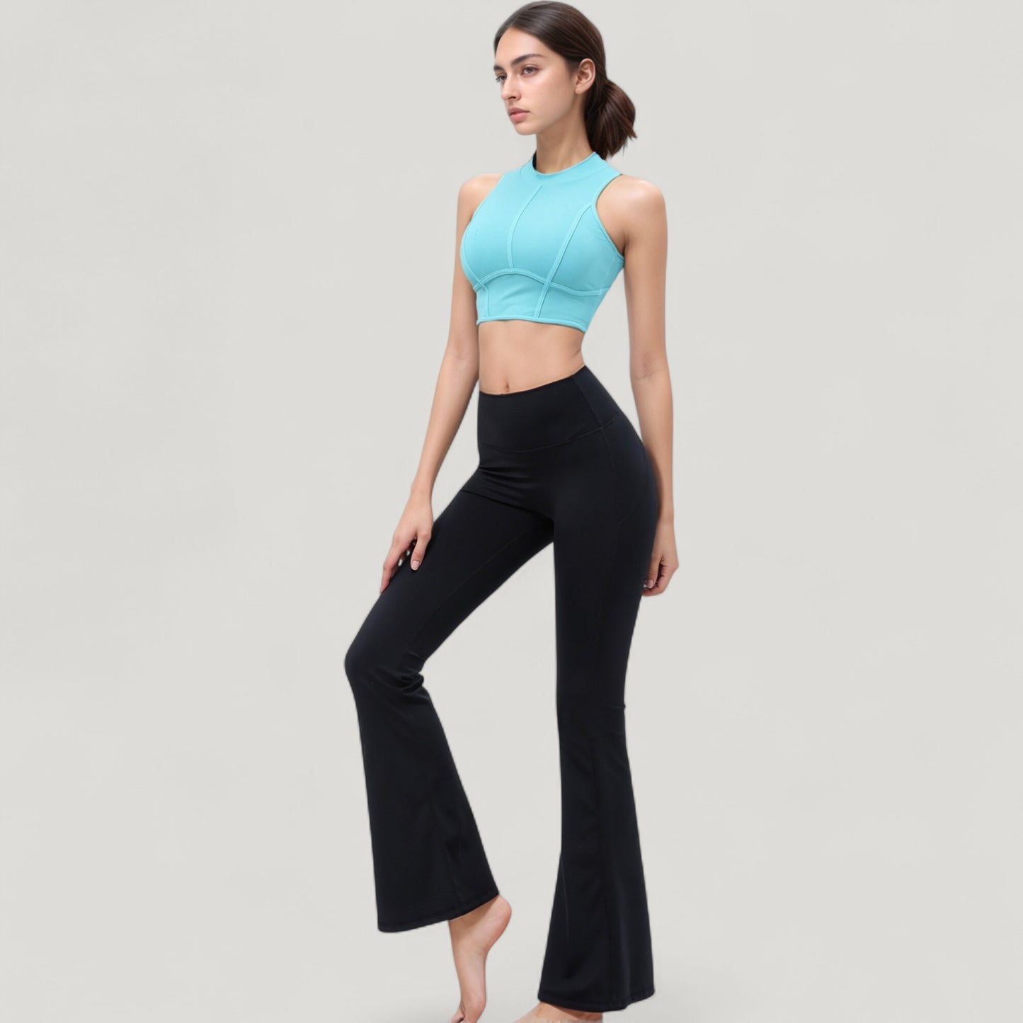 High Waist Flare Yoga Pants with Seam Detailing