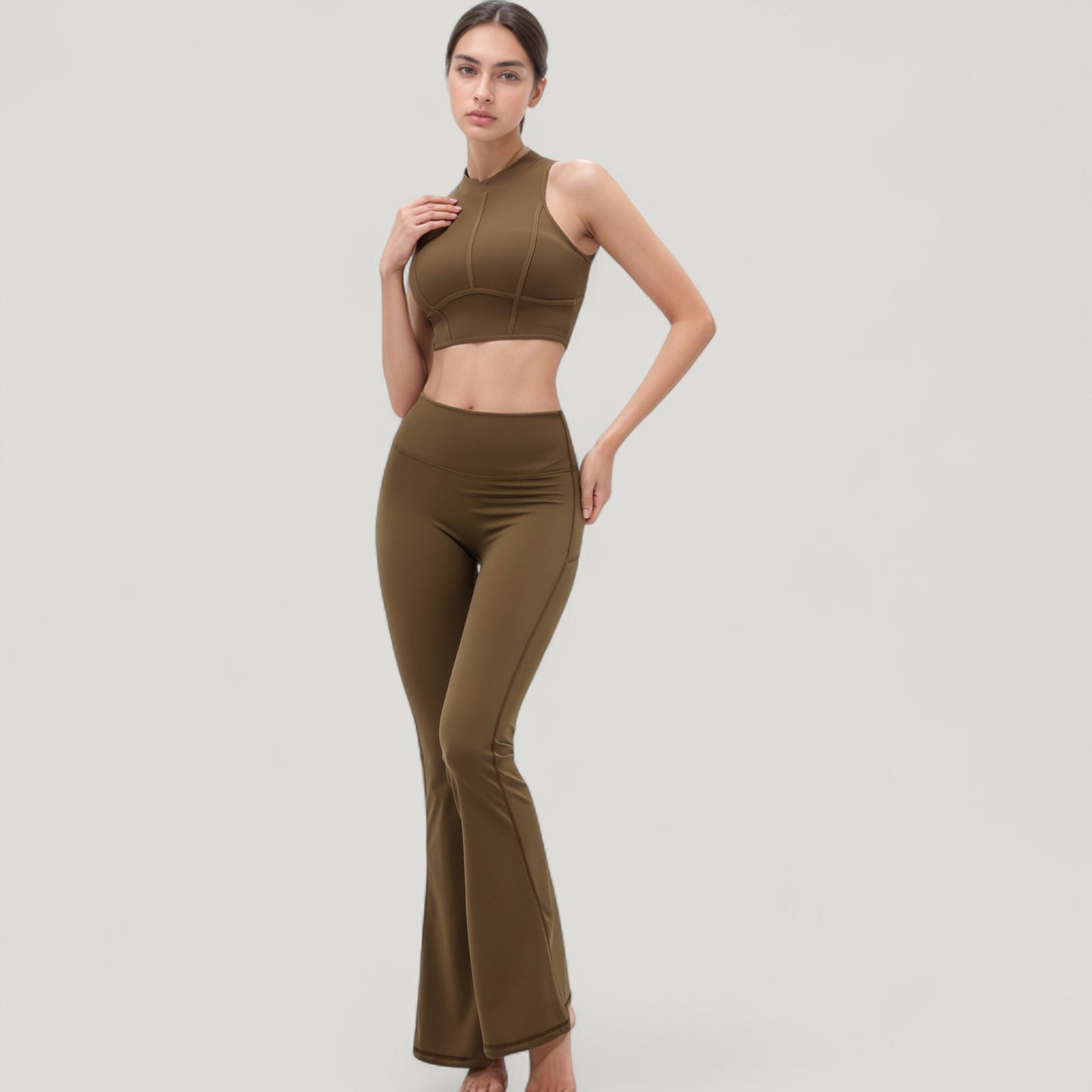 High Waist Flare Yoga Pants with Seam Detailing