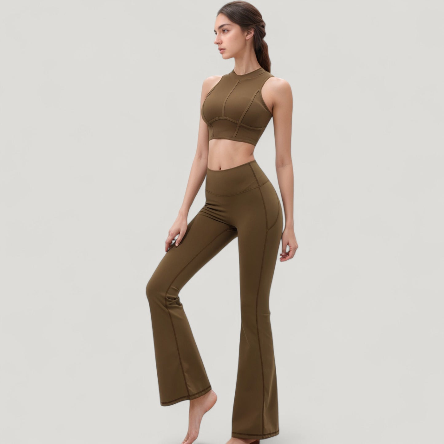 High Waist Flare Yoga Pants with Seam Detailing