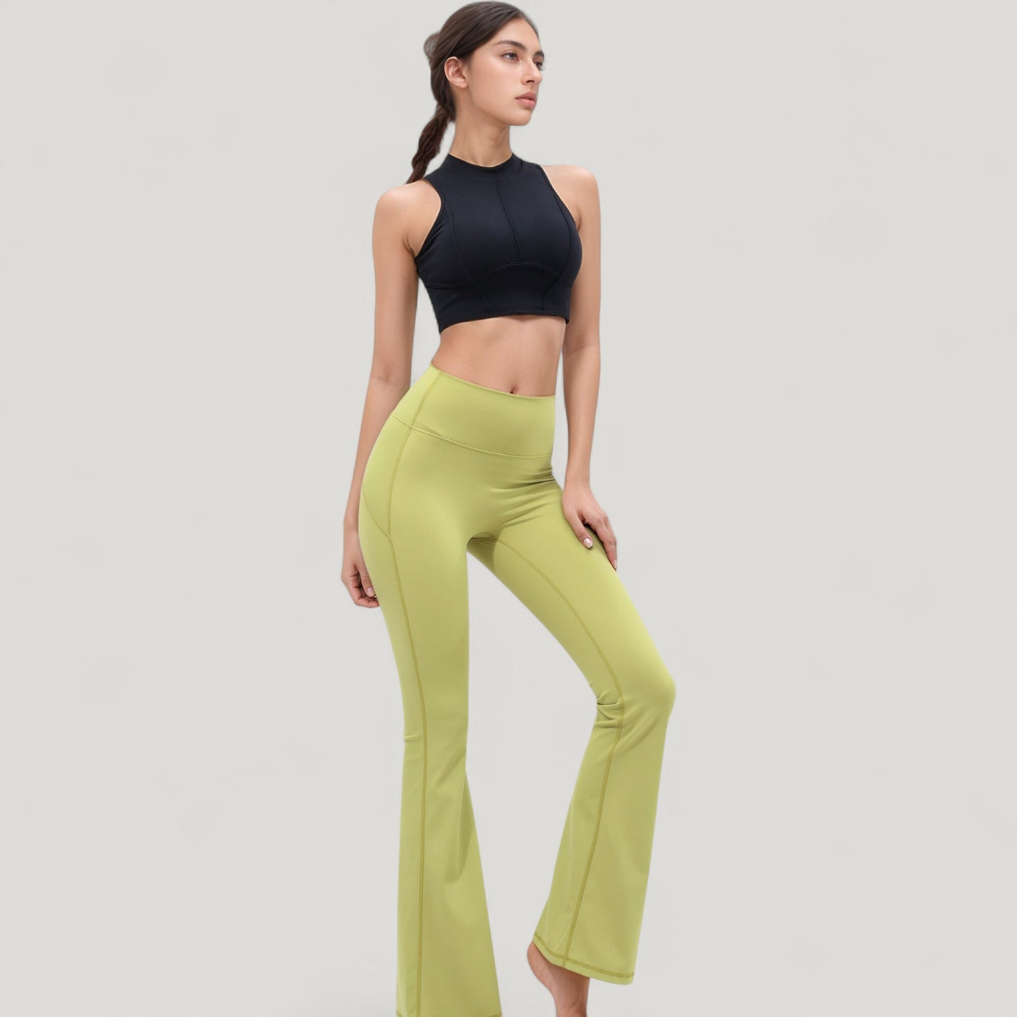 High Waist Flare Yoga Pants with Seam Detailing