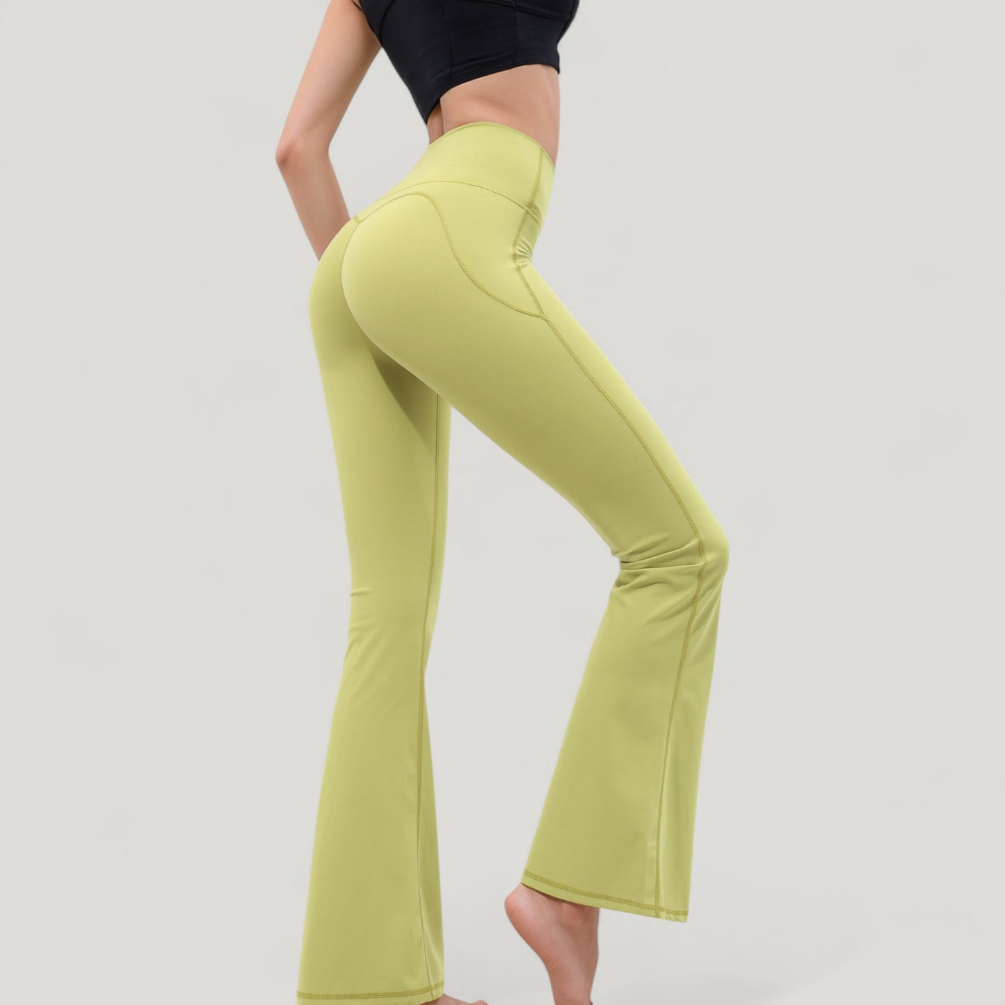 High Waist Flare Yoga Pants with Seam Detailing
