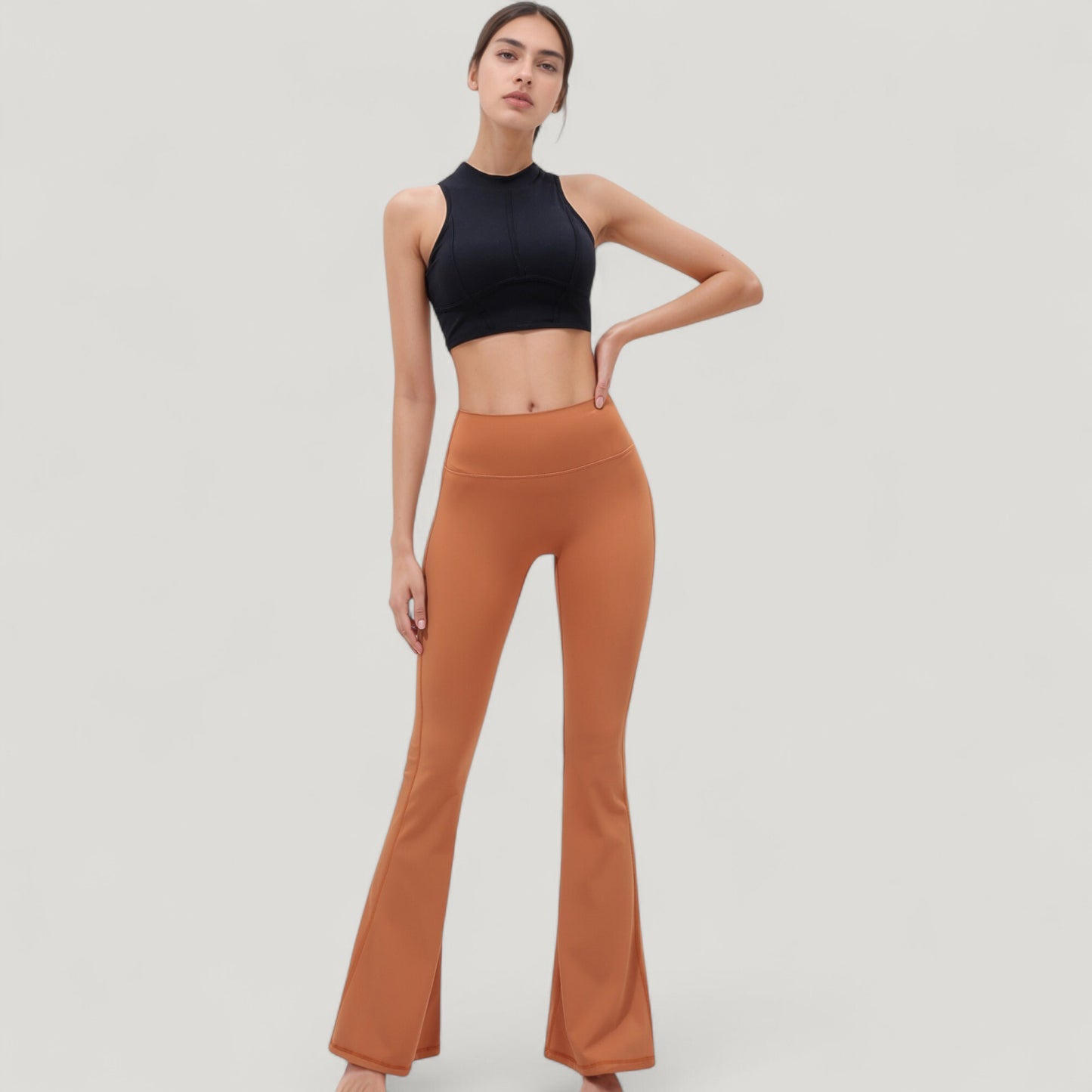 High Waist Flare Yoga Pants with Seam Detailing