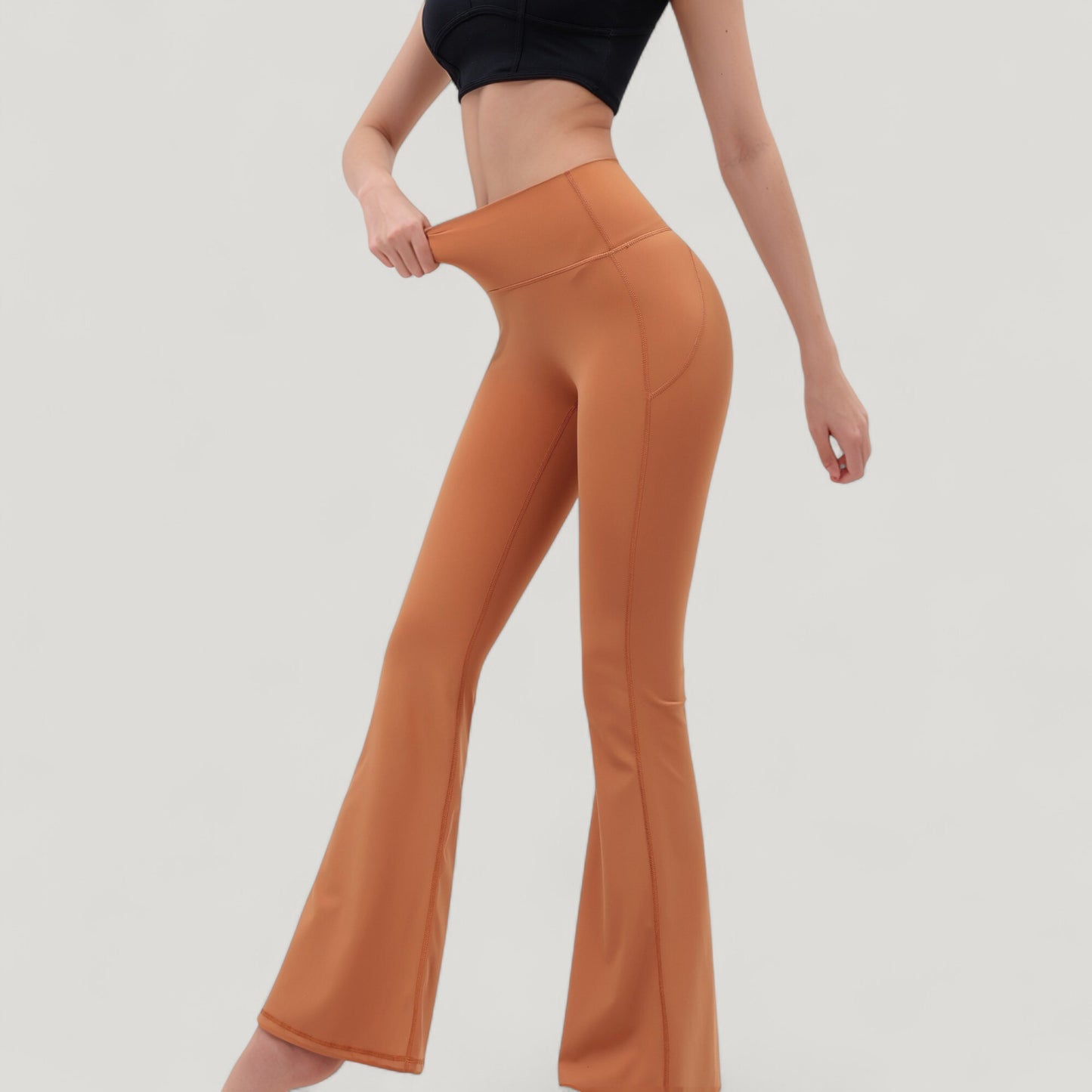 High Waist Flare Yoga Pants with Seam Detailing
