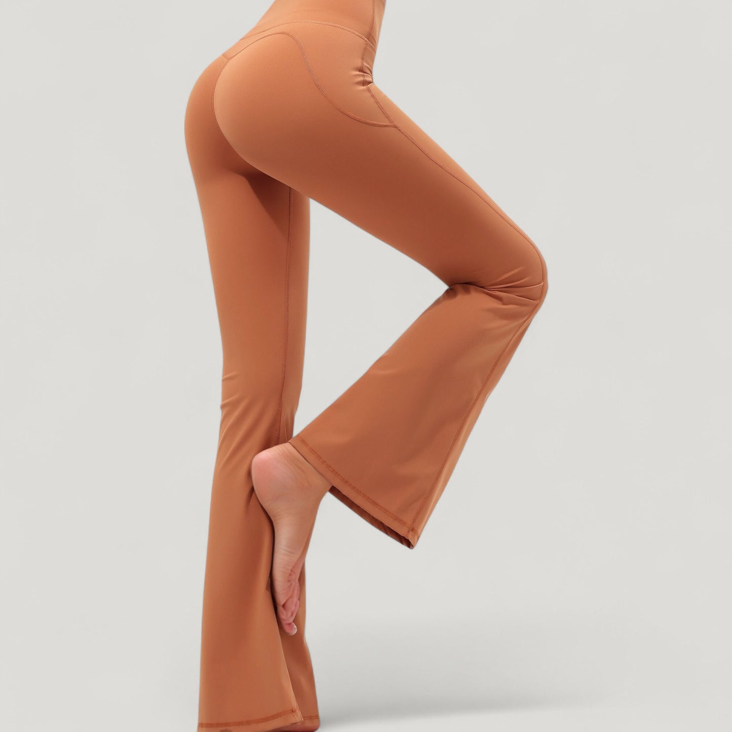 High Waist Flare Yoga Pants with Seam Detailing