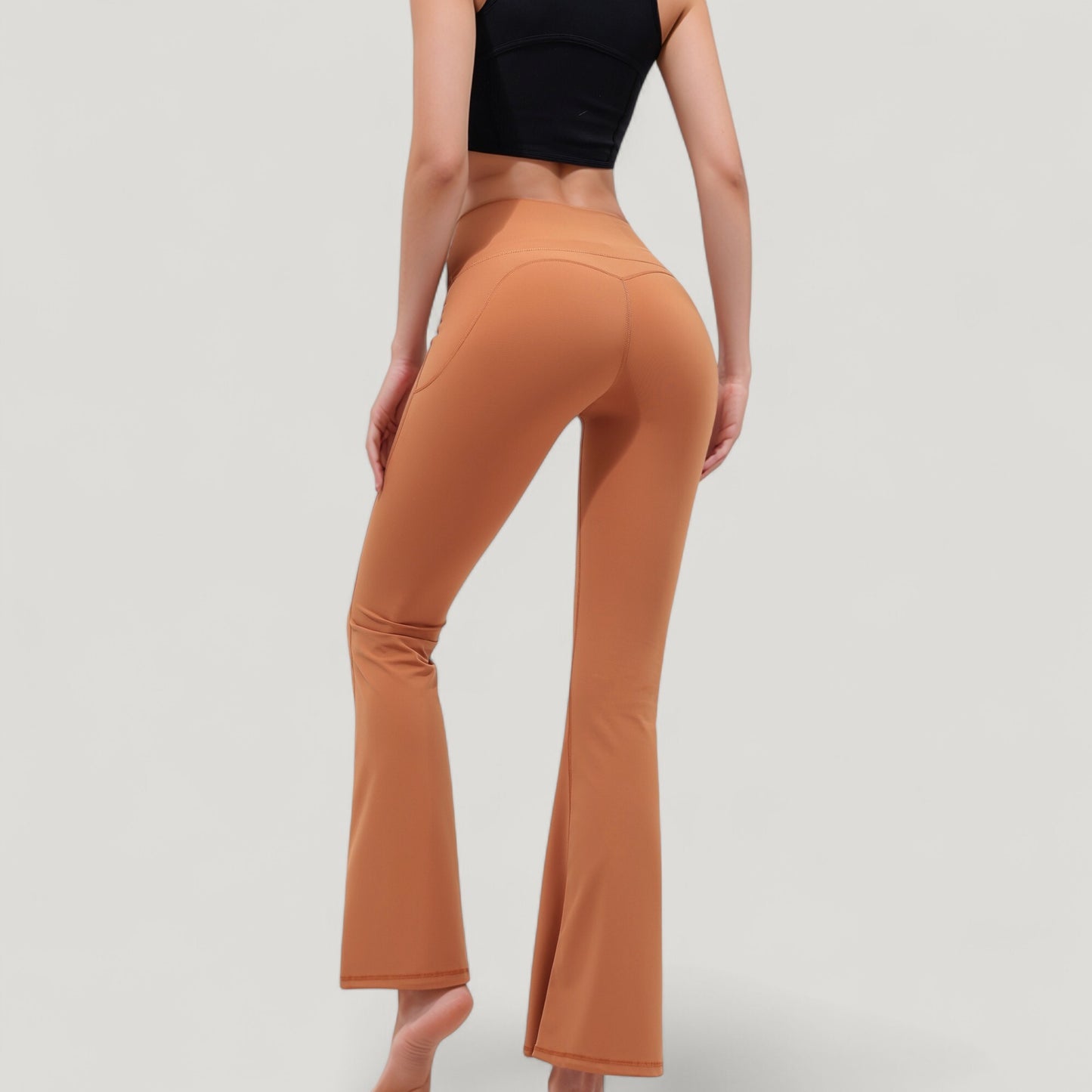 High Waist Flare Yoga Pants with Seam Detailing