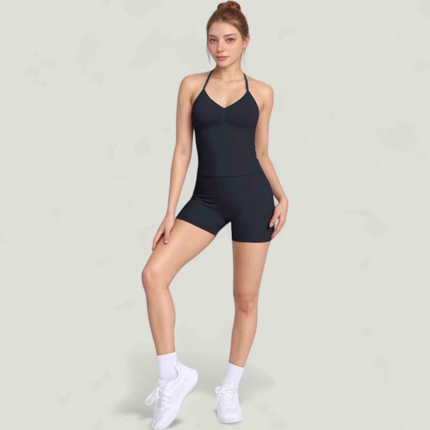 Seamless Active Set with Halter Neck Top and Fitted Shorts