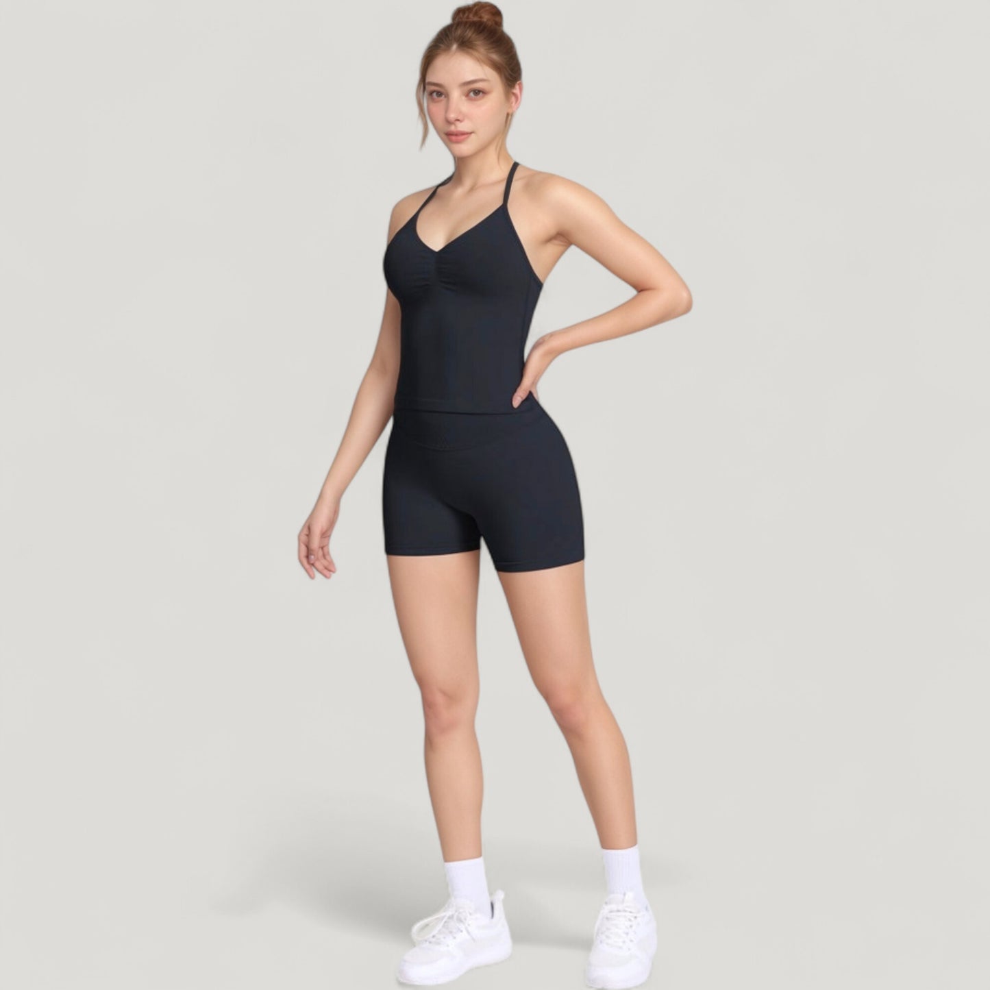 Seamless Active Set with Halter Neck Top and Fitted Shorts