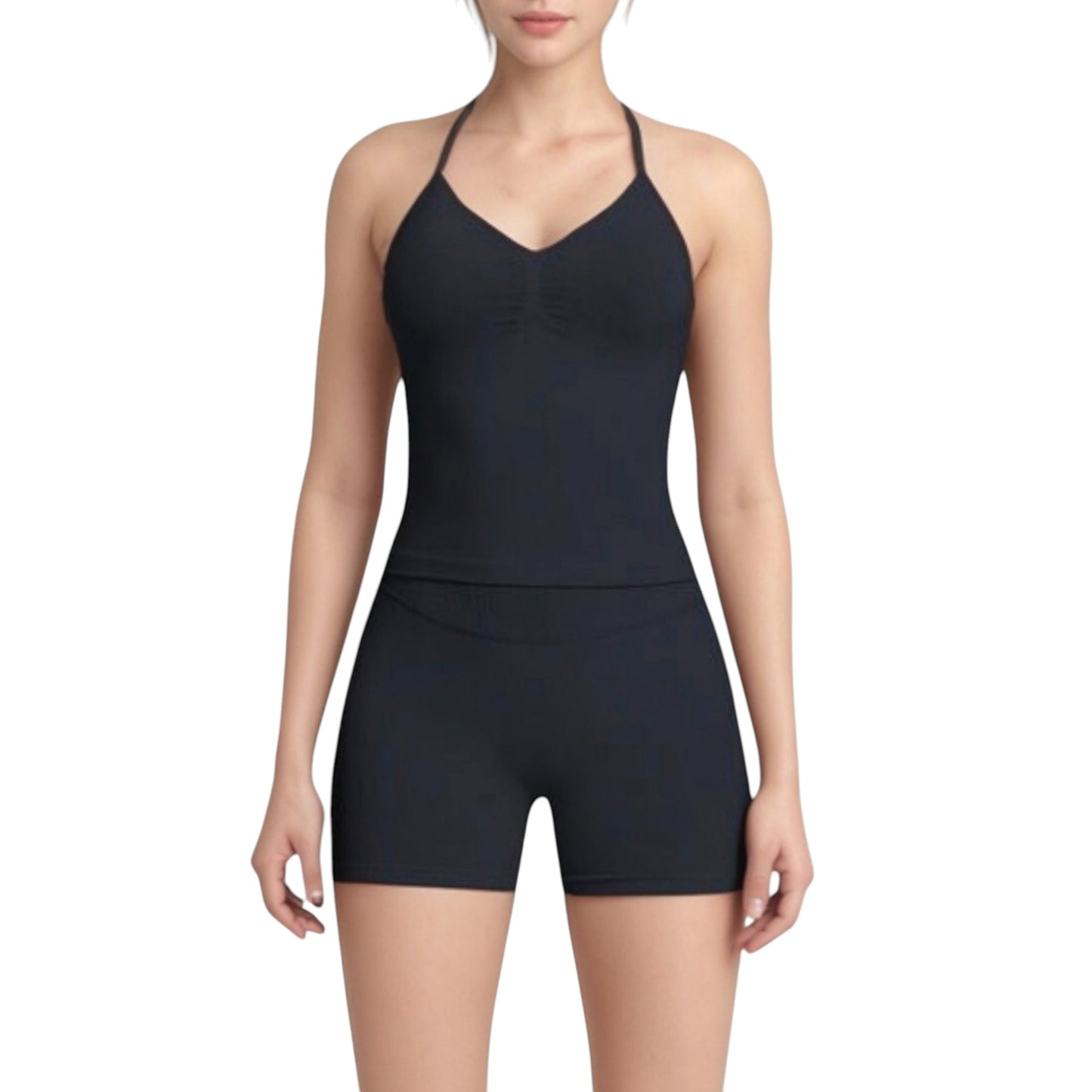 Seamless Active Set with Halter Neck Top and Fitted Shorts