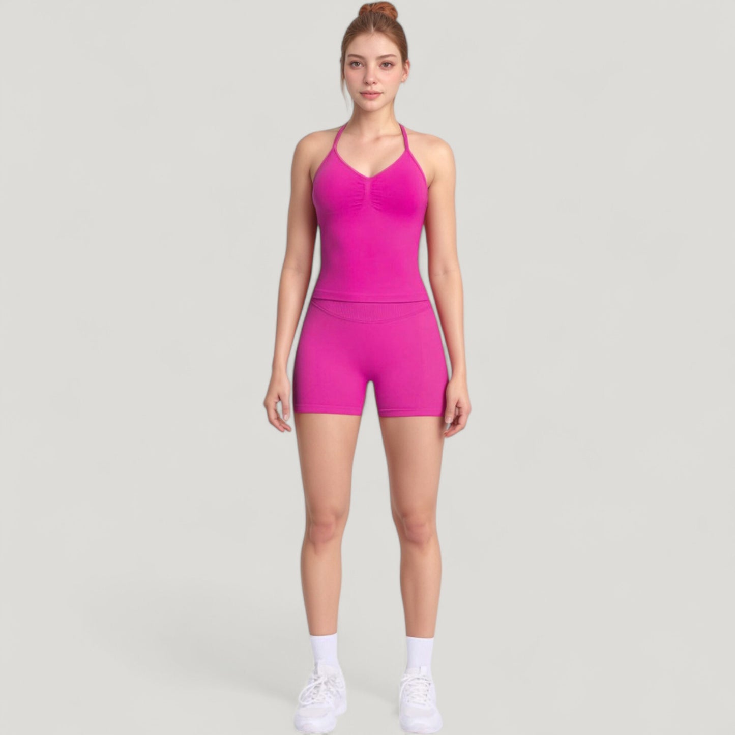 Seamless Active Set with Halter Neck Top and Fitted Shorts