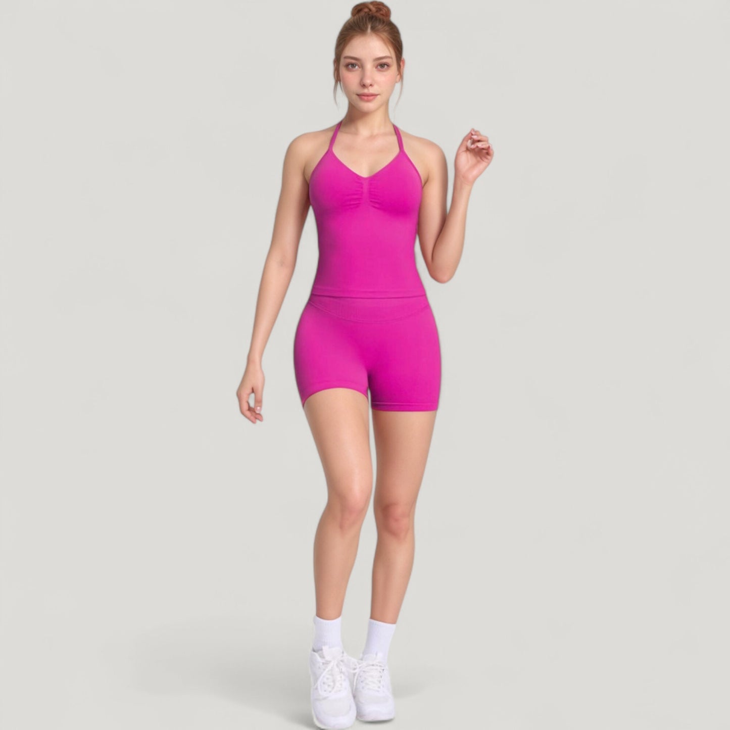 Seamless Active Set with Halter Neck Top and Fitted Shorts