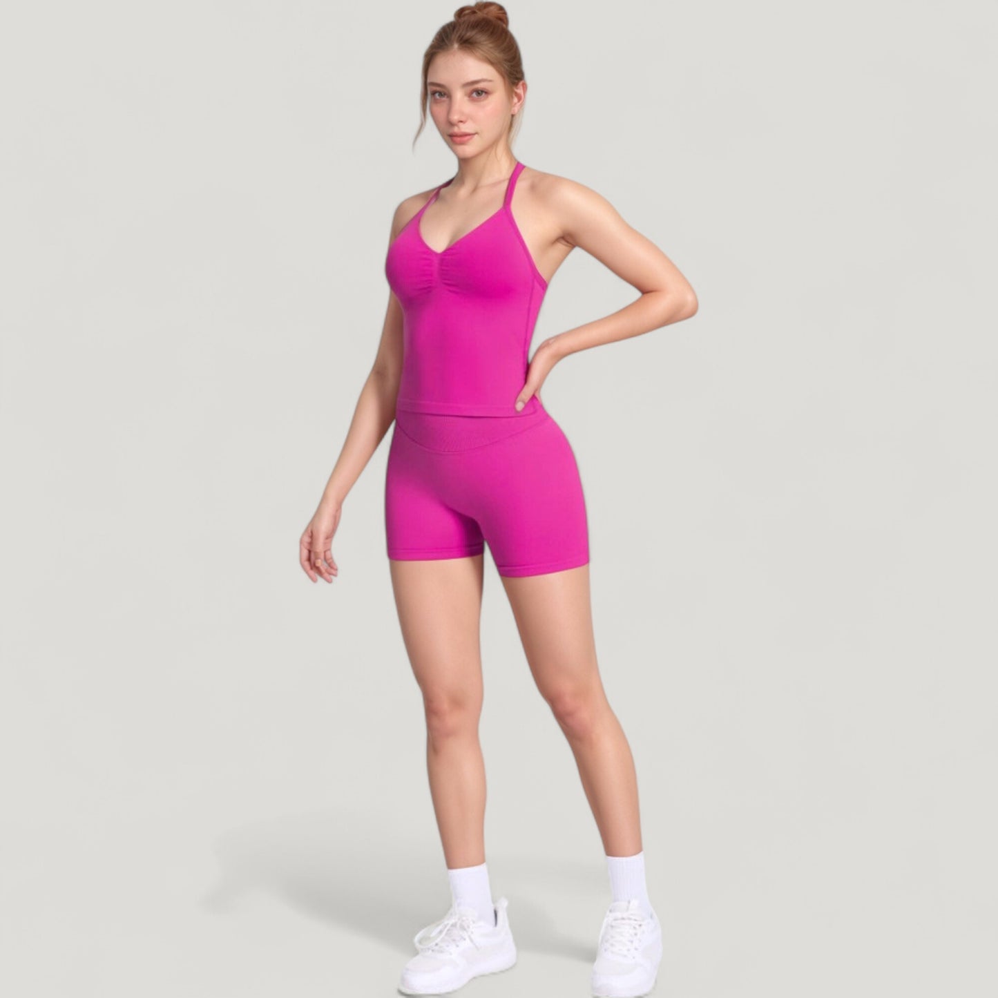 Seamless Active Set with Halter Neck Top and Fitted Shorts