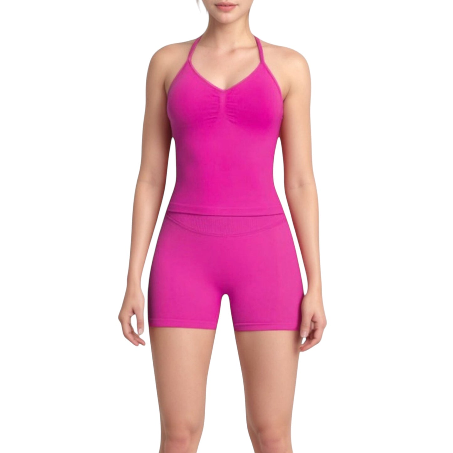 Seamless Active Set with Halter Neck Top and Fitted Shorts