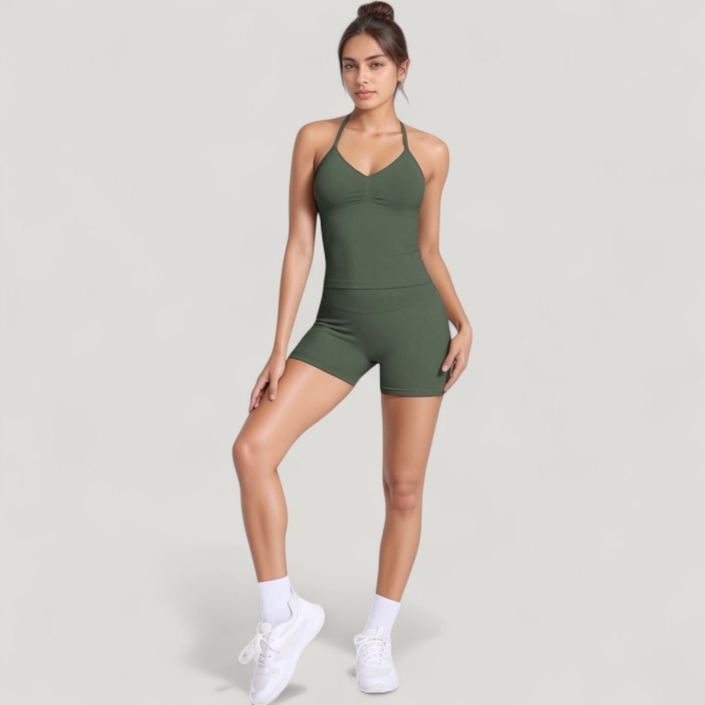 Seamless Active Set with Halter Neck Top and Fitted Shorts