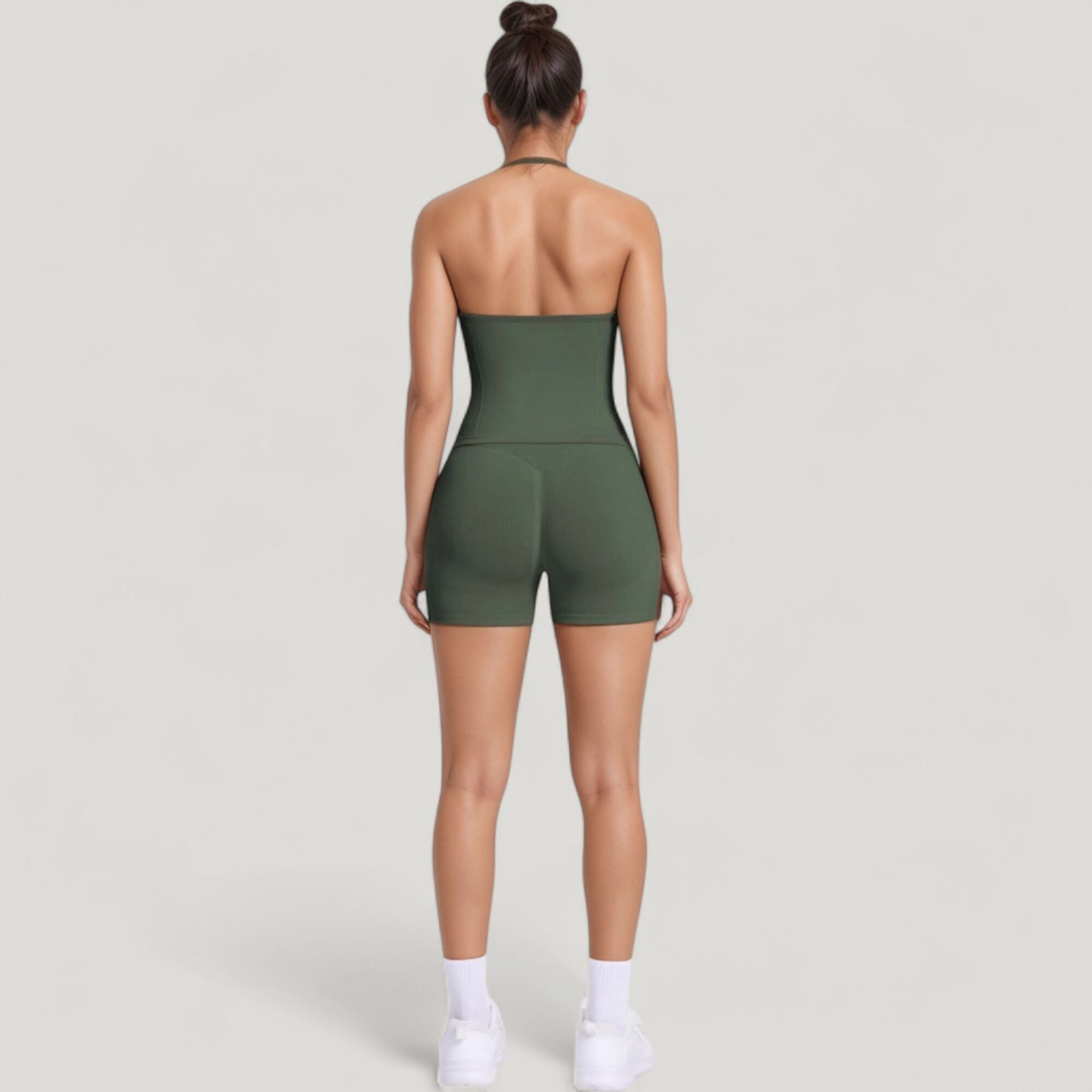Seamless Active Set with Halter Neck Top and Fitted Shorts