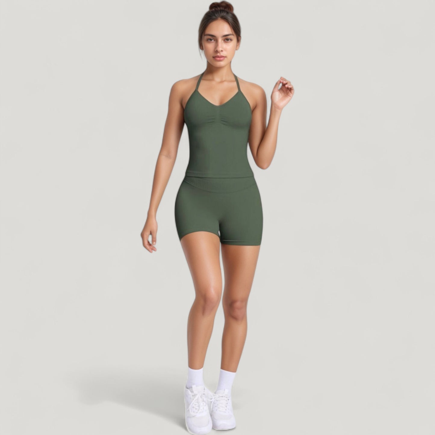 Seamless Active Set with Halter Neck Top and Fitted Shorts