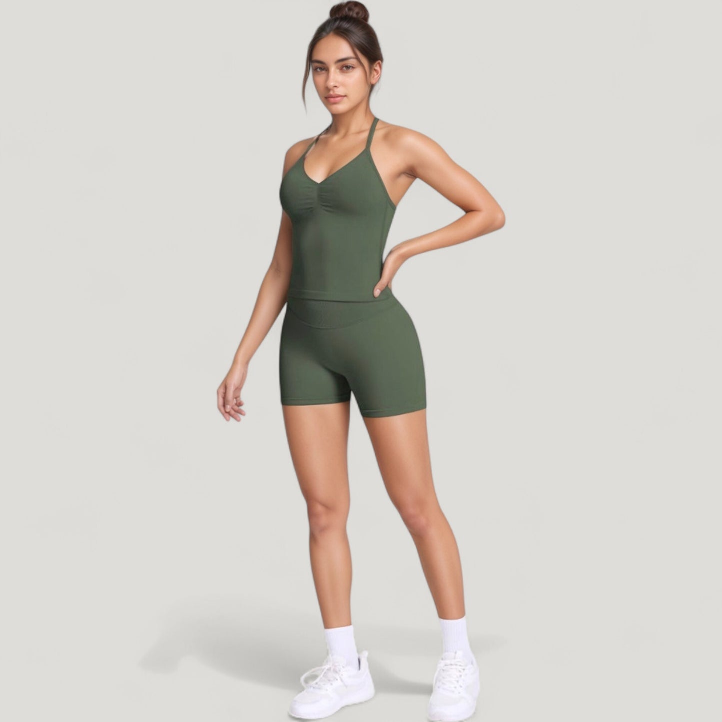 Seamless Active Set with Halter Neck Top and Fitted Shorts