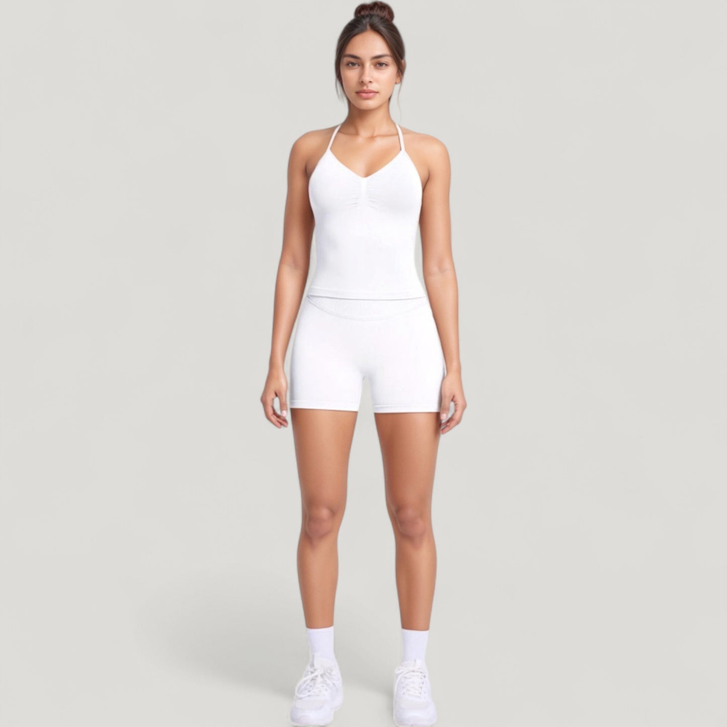 Seamless Active Set with Halter Neck Top and Fitted Shorts