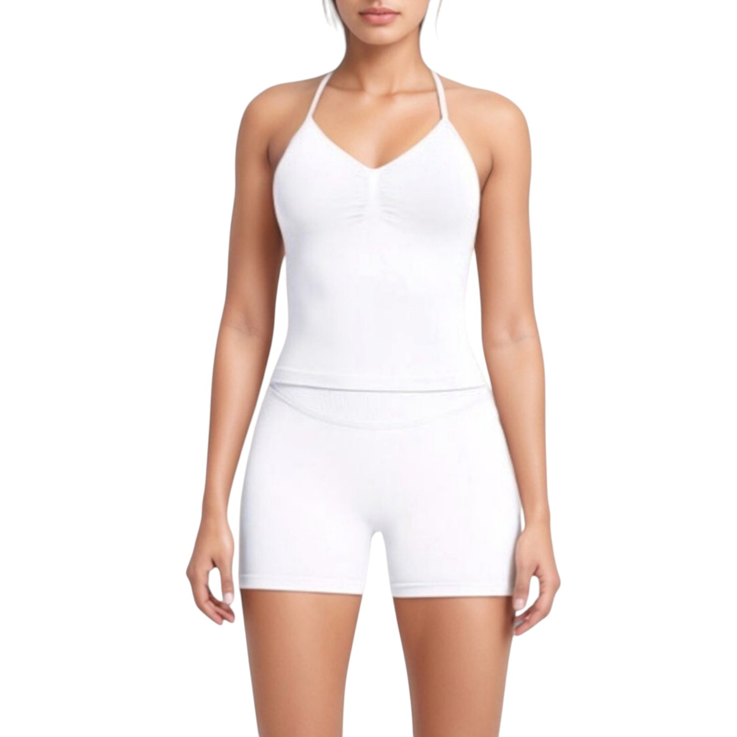 Seamless Active Set with Halter Neck Top and Fitted Shorts