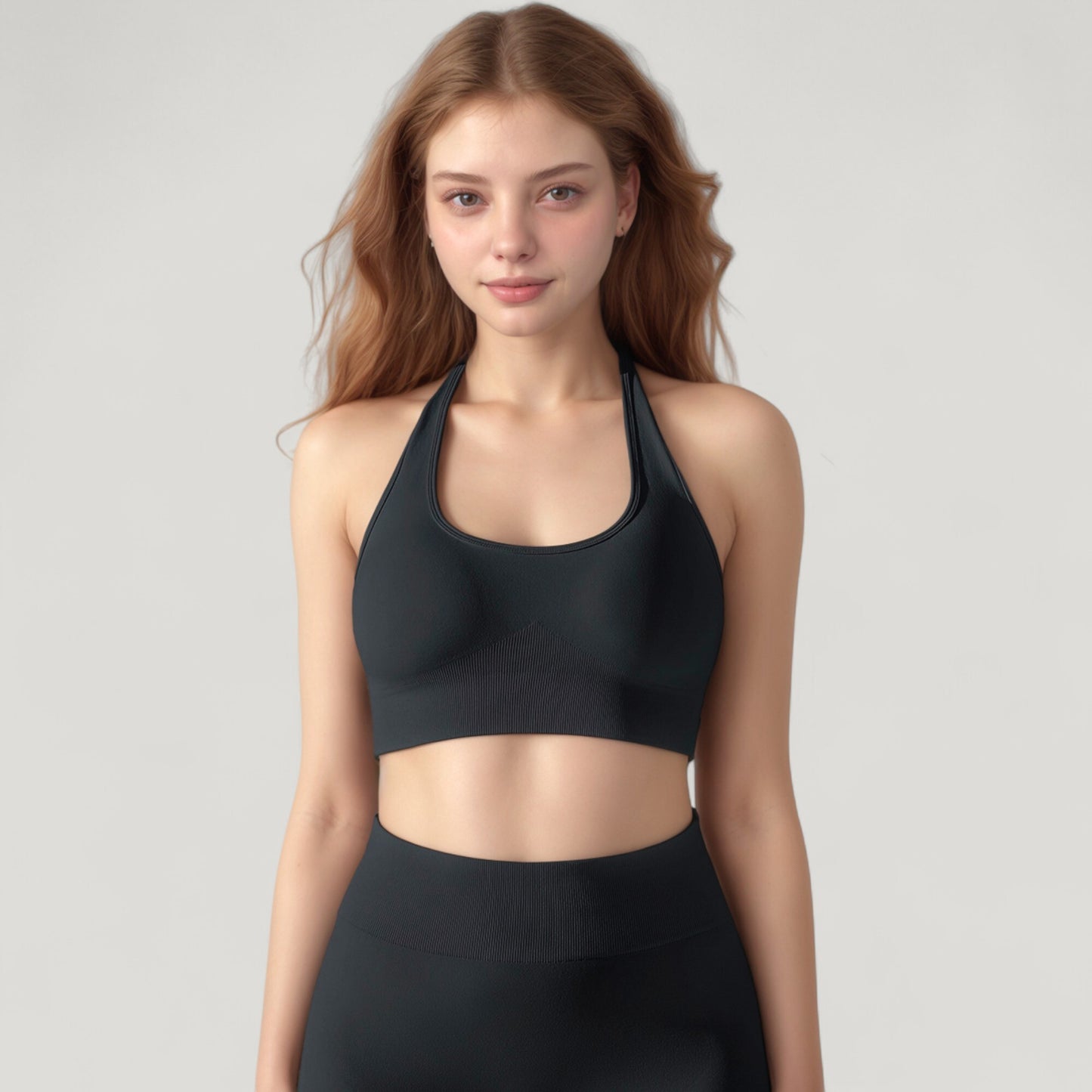 Seamless Halter Neck Athletic Crop Top with Ribbed Detailing