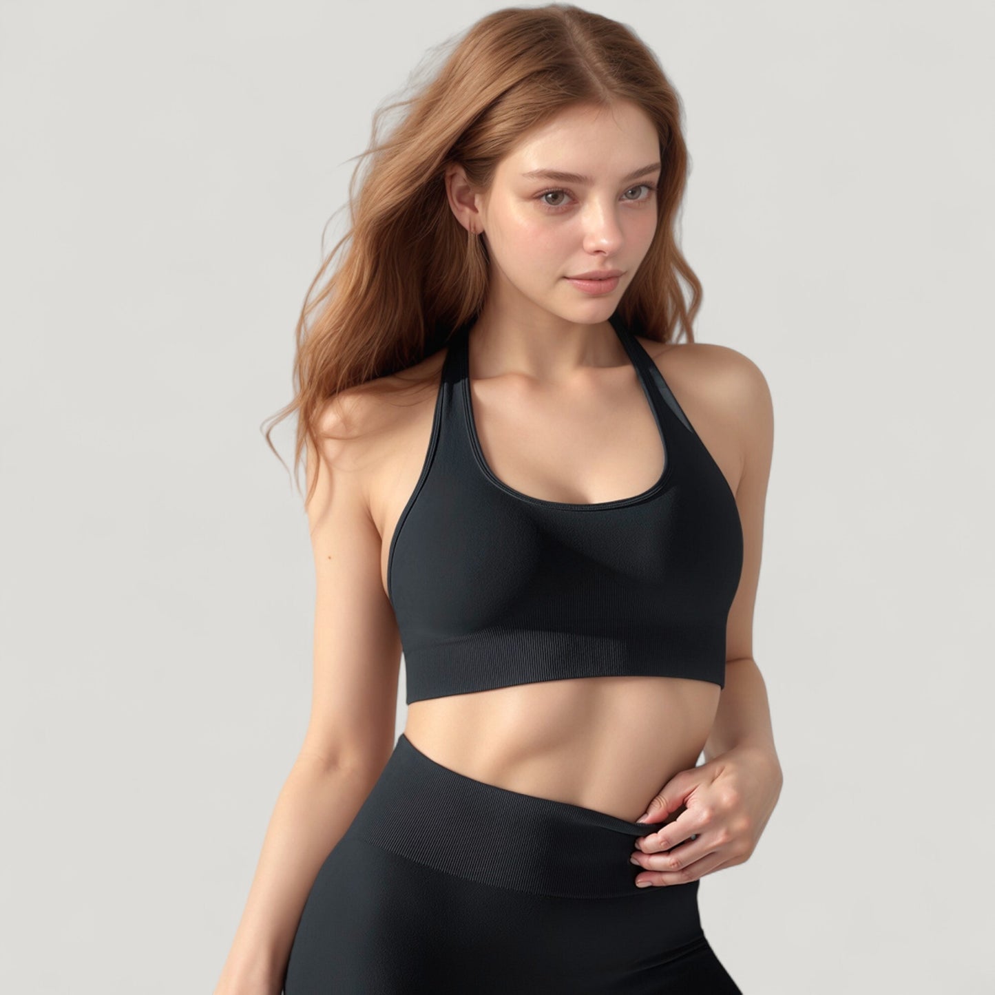 Seamless Halter Neck Athletic Crop Top with Ribbed Detailing