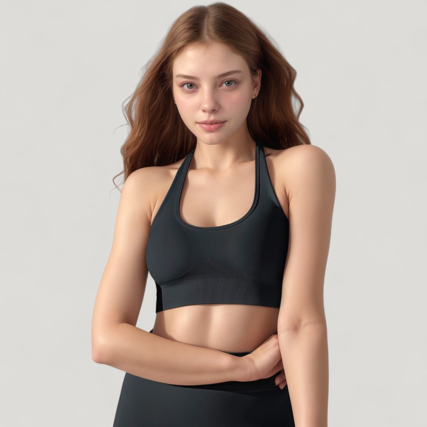 Seamless Halter Neck Athletic Crop Top with Ribbed Detailing