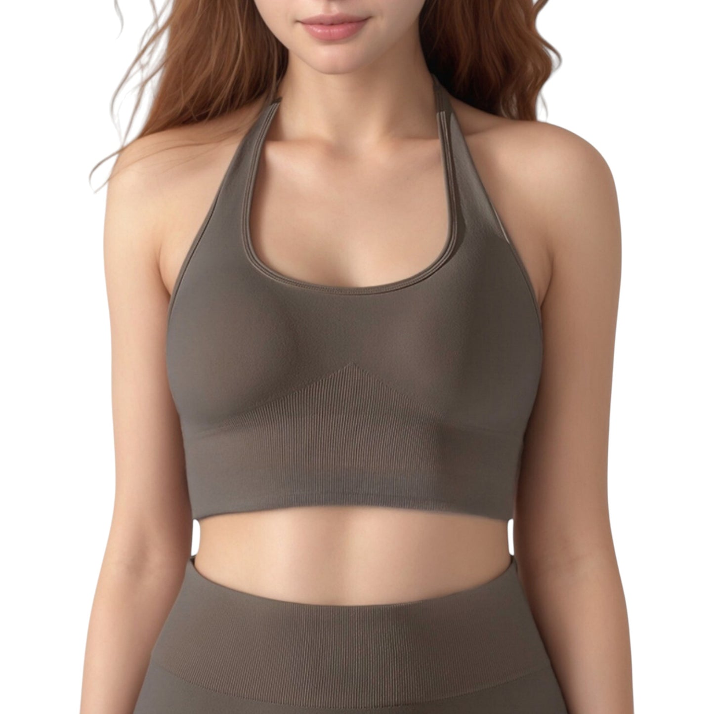 Seamless Halter Neck Athletic Crop Top with Ribbed Detailing