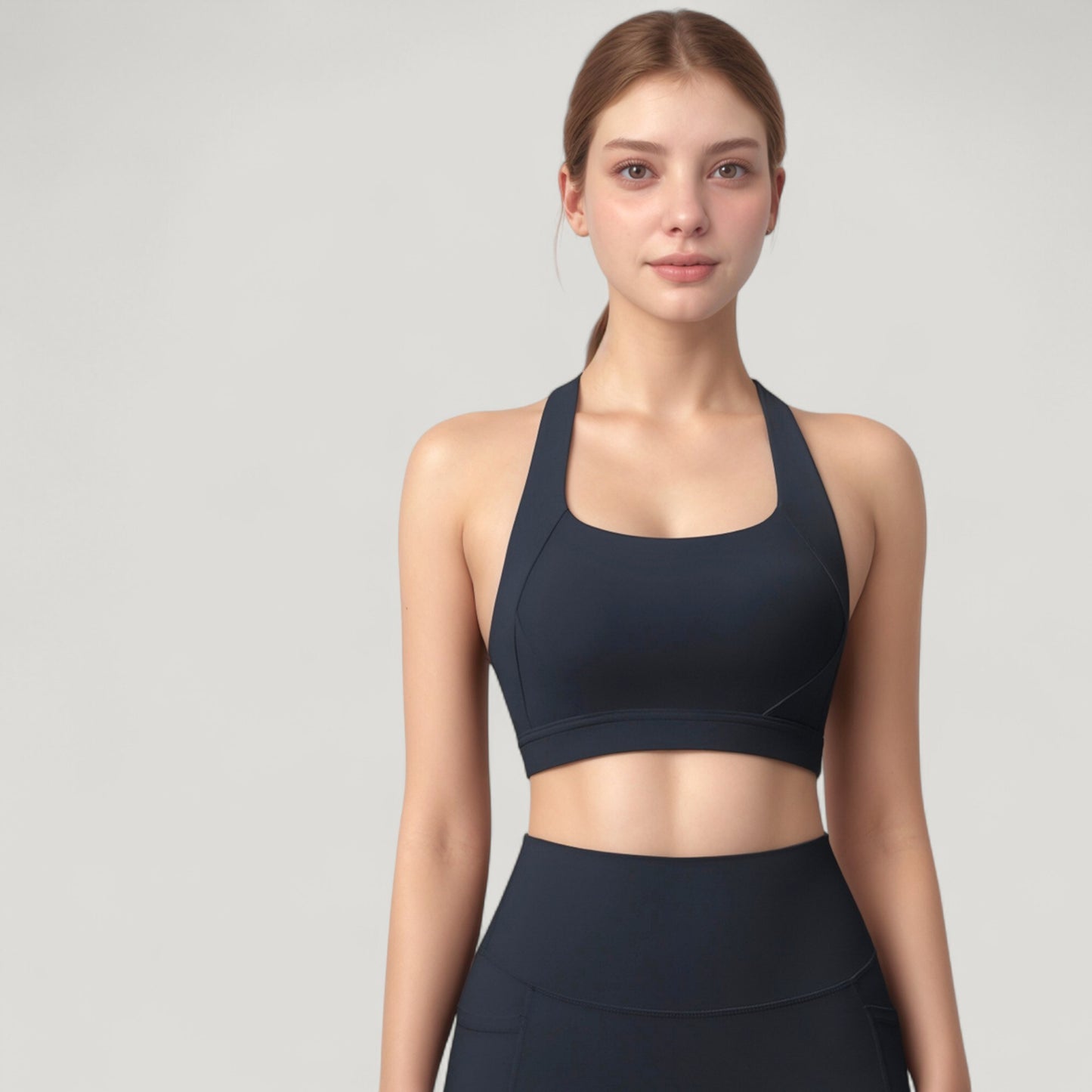 Scoop Neck Seamless Athletic Crop Top with Wide Shoulder Straps