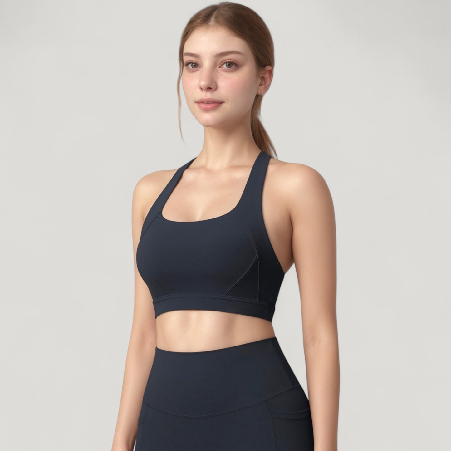 Scoop Neck Seamless Athletic Crop Top with Wide Shoulder Straps