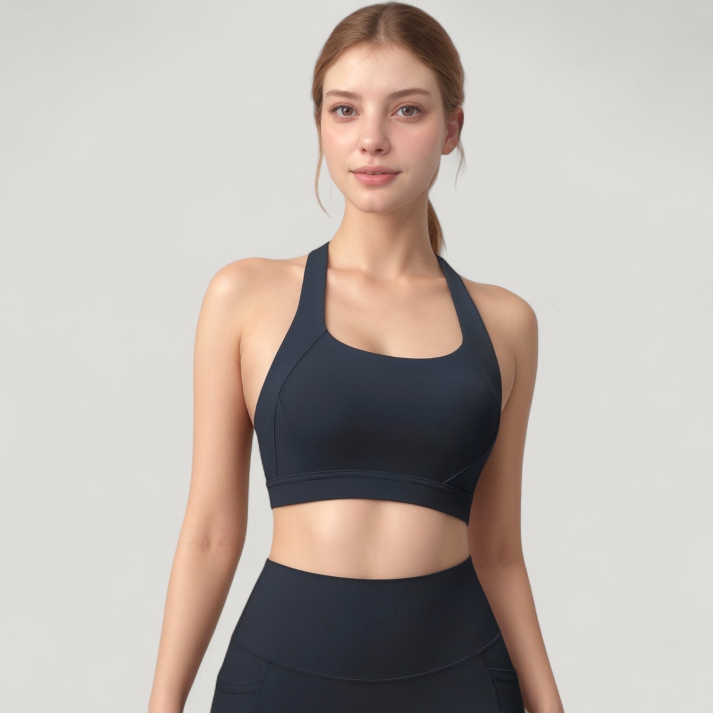 Scoop Neck Seamless Athletic Crop Top with Wide Shoulder Straps