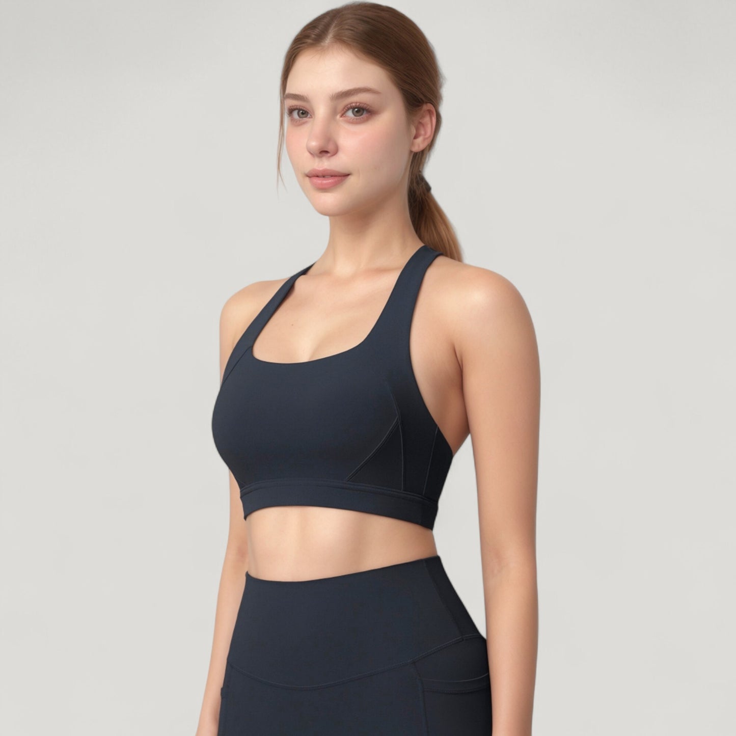 Scoop Neck Seamless Athletic Crop Top with Wide Shoulder Straps