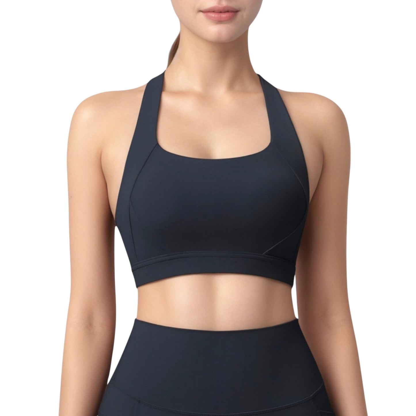 Scoop Neck Seamless Athletic Crop Top with Wide Shoulder Straps