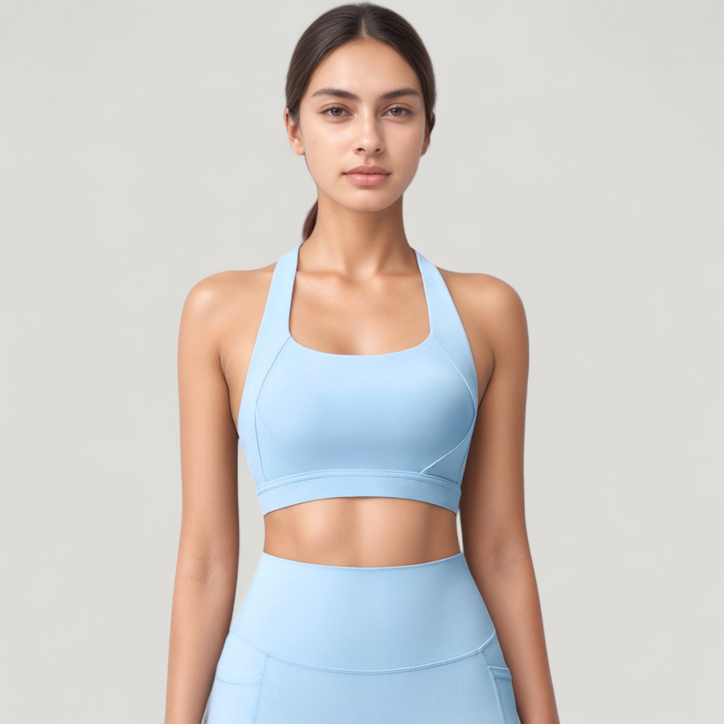 Scoop Neck Seamless Athletic Crop Top with Wide Shoulder Straps