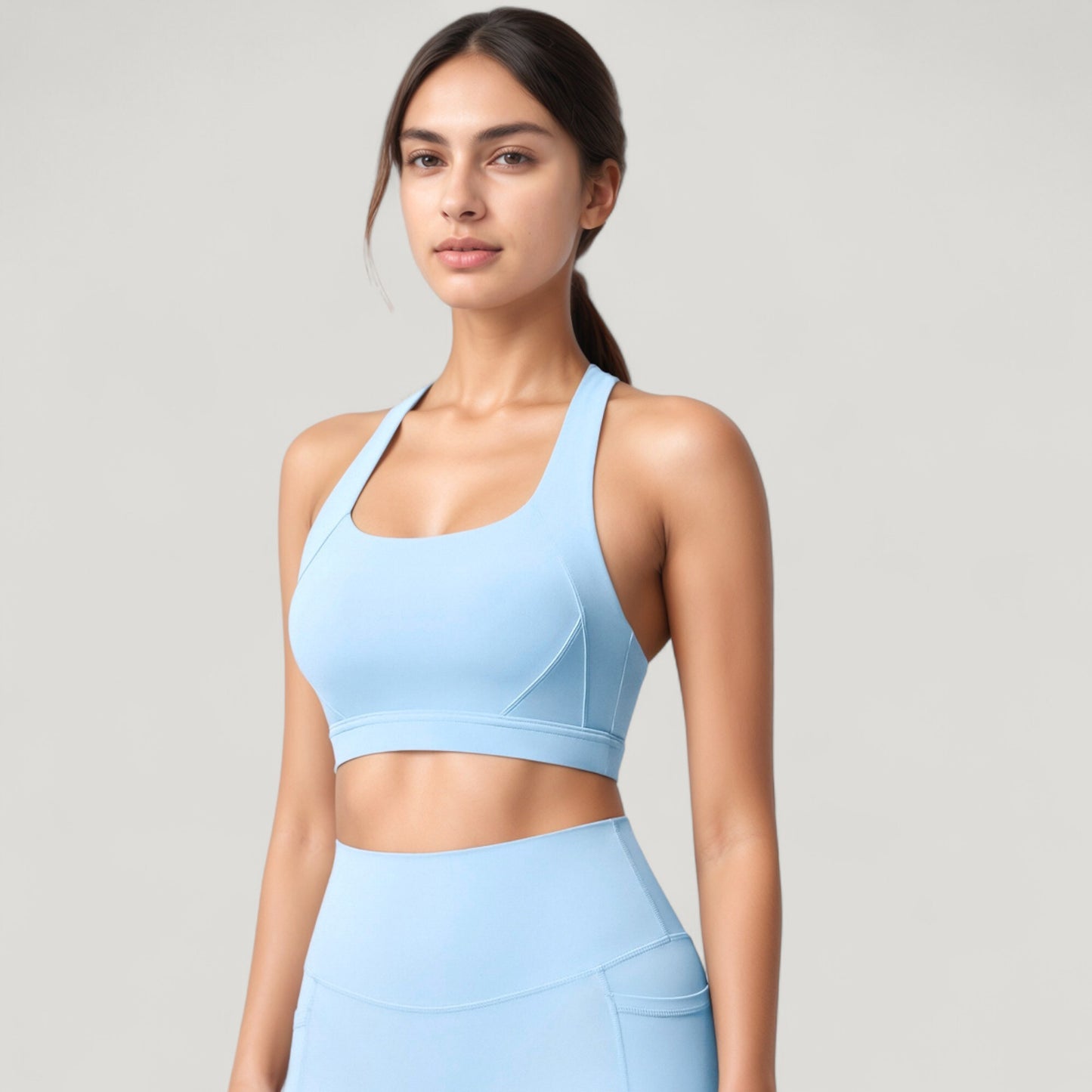 Scoop Neck Seamless Athletic Crop Top with Wide Shoulder Straps