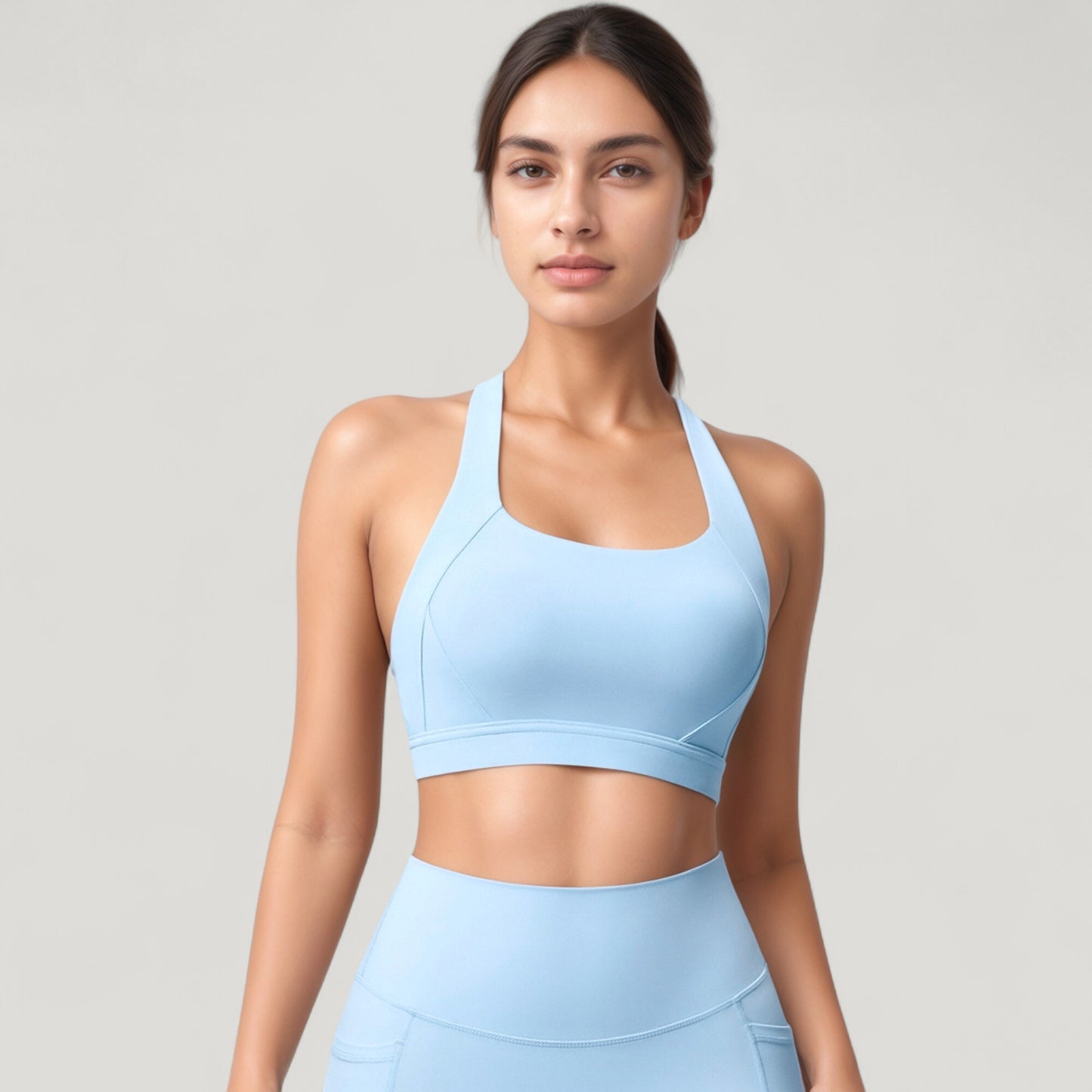 Scoop Neck Seamless Athletic Crop Top with Wide Shoulder Straps